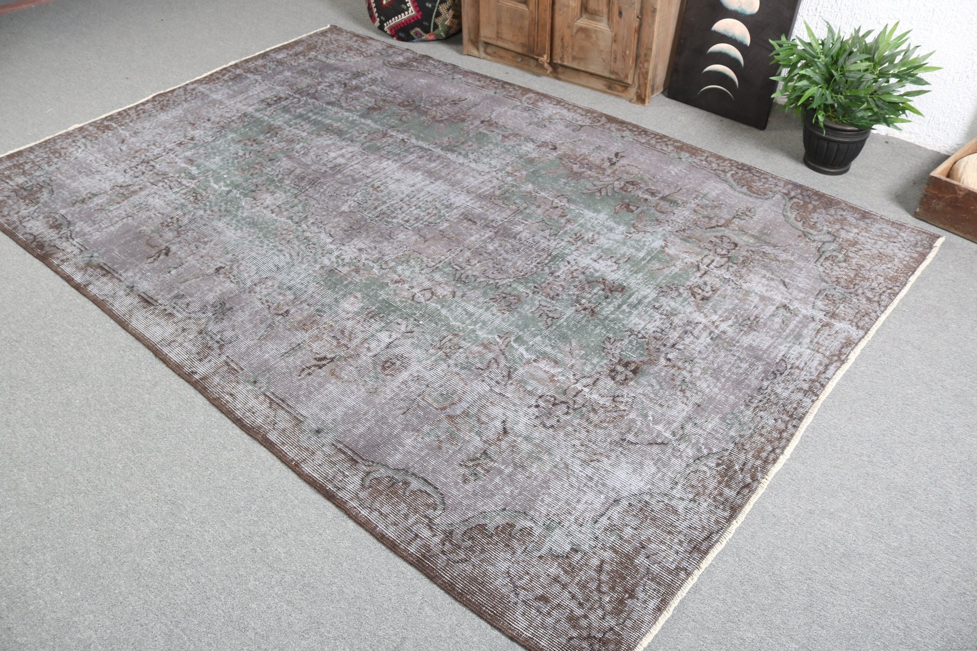 Yemek Odası Halıları, Gri Anadolu Halıları, Salon Halısı, Boho Halısı, Türk Halıları, 5.7x8.8 ft Büyük Halılar, Vintage Halılar, Dekoratif Halılar, Antika Halı