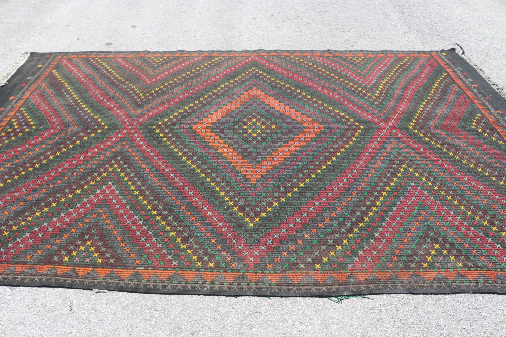 Salon Halısı, Yer Halısı, Vintage Halı, 6.9x11.1 ft Büyük Boy Halı, Salon Halıları, Türk Halısı, Ev Dekorasyonu Halıları, Eski Halı, Kilim, Siyah Anadolu Halısı