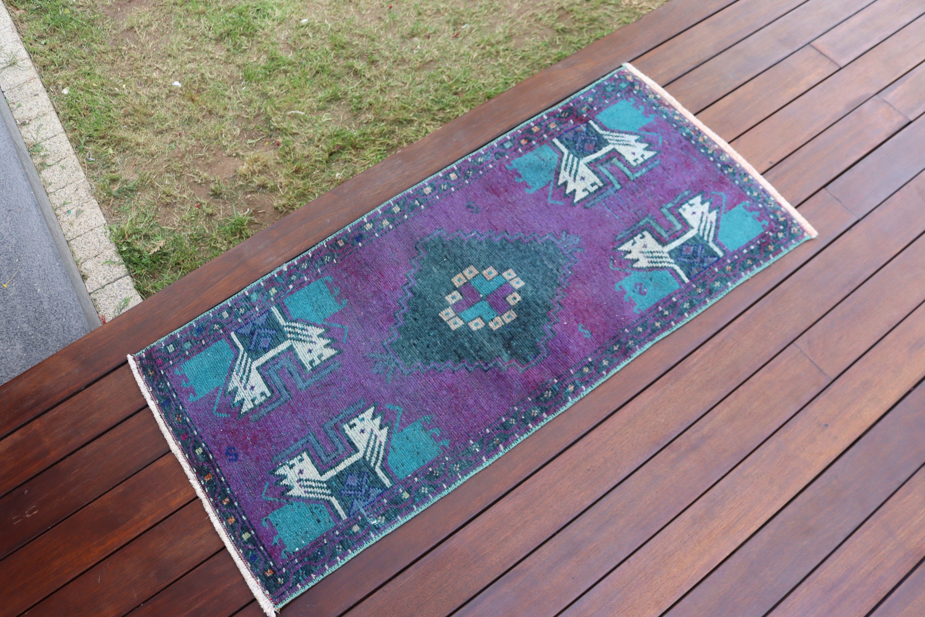 Purple  1.7x3.7 ft Small Rugs, Handwoven Rug, Door Mat Rug, Bath Rug, Turkish Rug, Office Rug, Geometric Rugs, Vintage Rugs