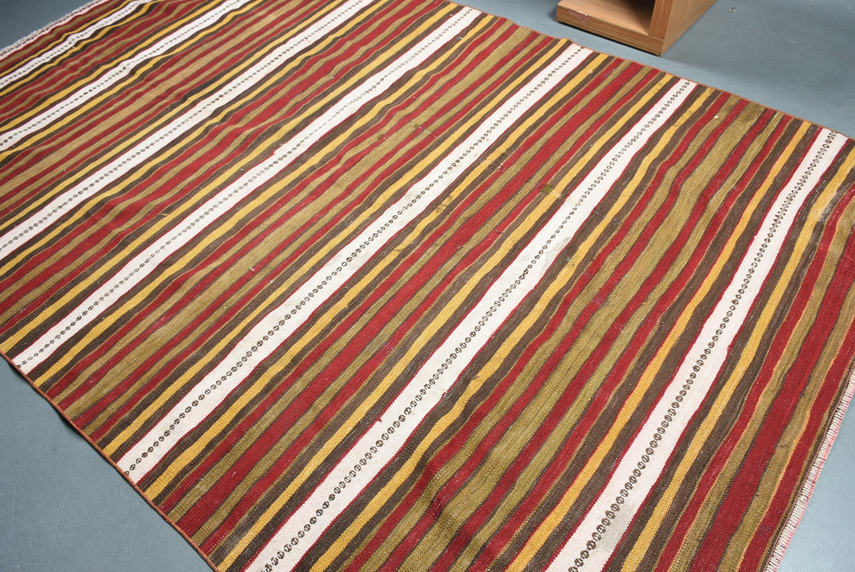 Living Room Rug, Vintage Rugs, Turkish Rugs, 6.1x9.6 ft Large Rug, Red Kitchen Rug, Salon Rug, Kitchen Rug, Flatweave Rug