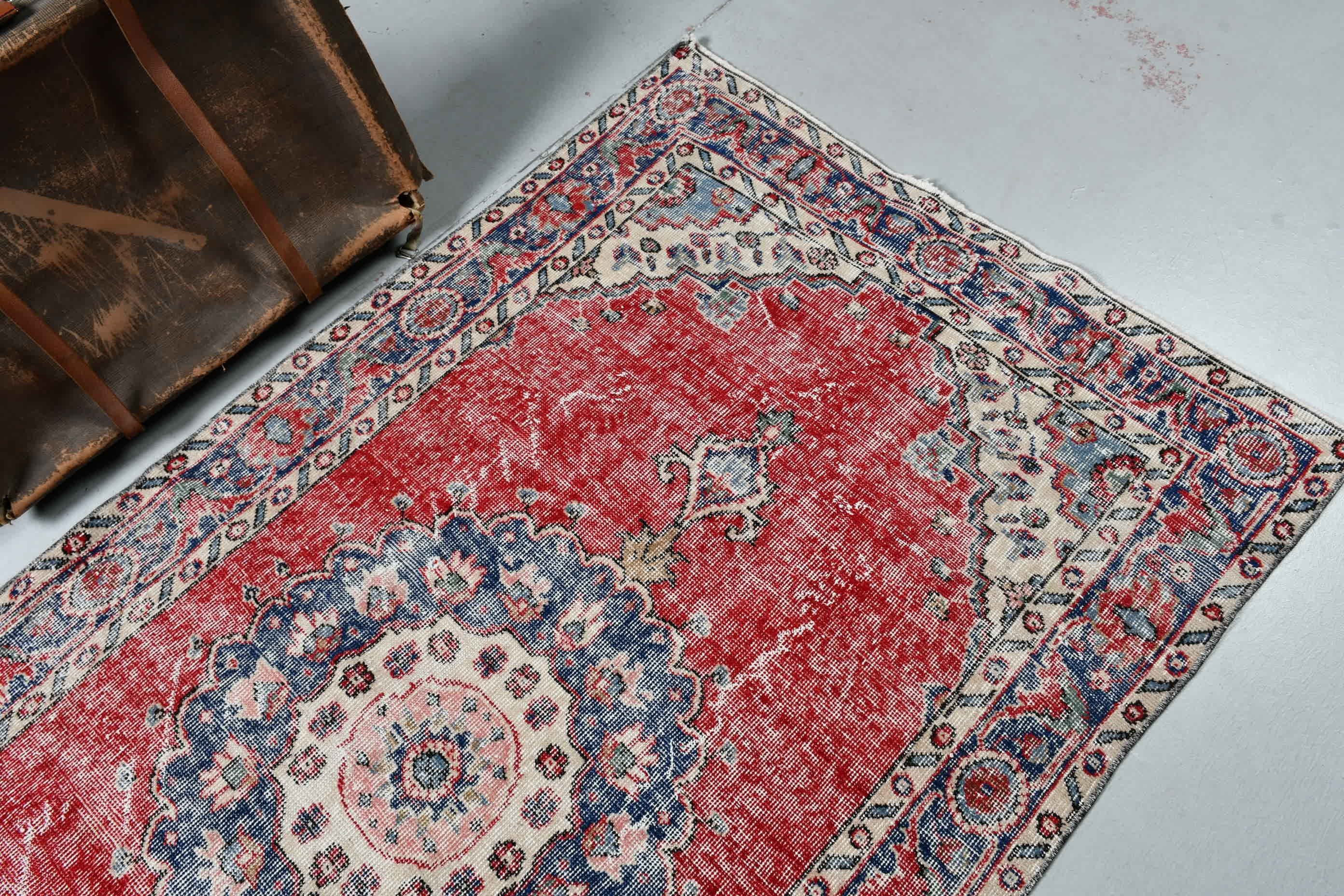 Old Rug, Red Oushak Rugs, Bedroom Rugs, 3.7x6.7 ft Area Rugs, Floor Rug, Vintage Rug, Nursery Rugs, Turkish Rug, Antique Rug, Rugs for Area