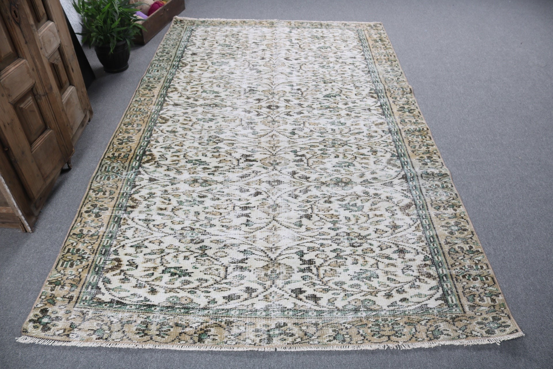 Yün Halı, Düz Dokuma Halı, Bej Soğuk Halılar, 5,4x8,7 ft Büyük Halılar, Yer Halıları, Yatak Odası Halıları, Vintage Halılar, Büyük Oushak Halıları, Türk Halısı