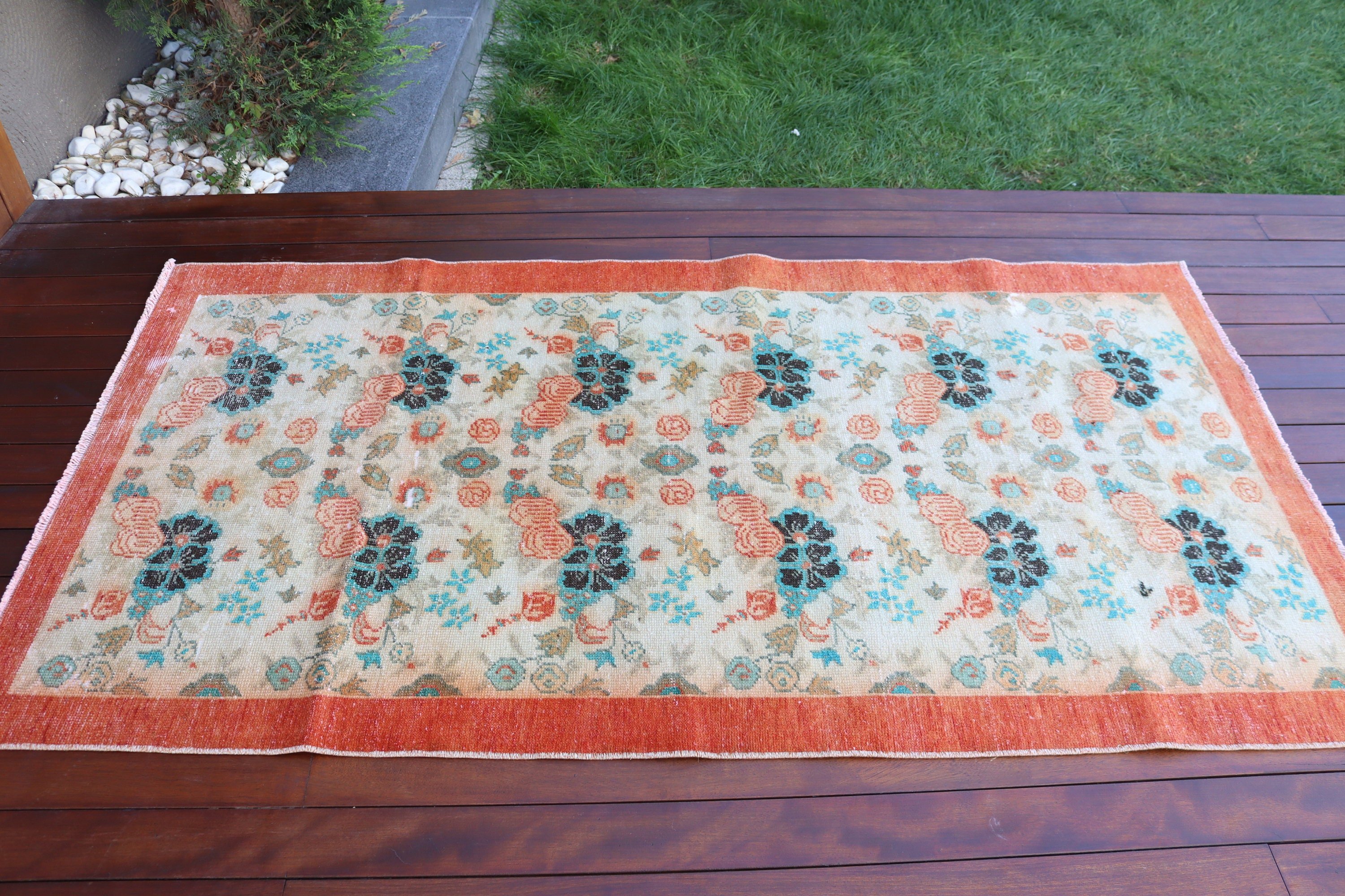 Ev Dekorasyonu Halıları, Bej Oryantal Halı, Türk Halısı, Oushak Halısı, 3,6x6,6 ft Accent Halıları, Vintage Accent Halısı, Yatak Odası Halıları, Vintage Halı