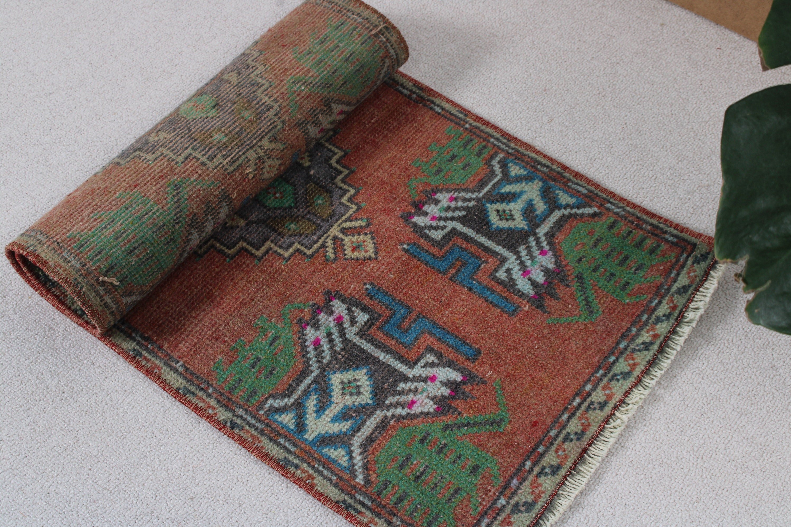 Small Boho Rugs, Statement Rug, Wall Hanging Rug, Vintage Rugs, Turkish Rug, Oriental Rugs, 1.4x3.1 ft Small Rugs, Bronze Wool Rugs