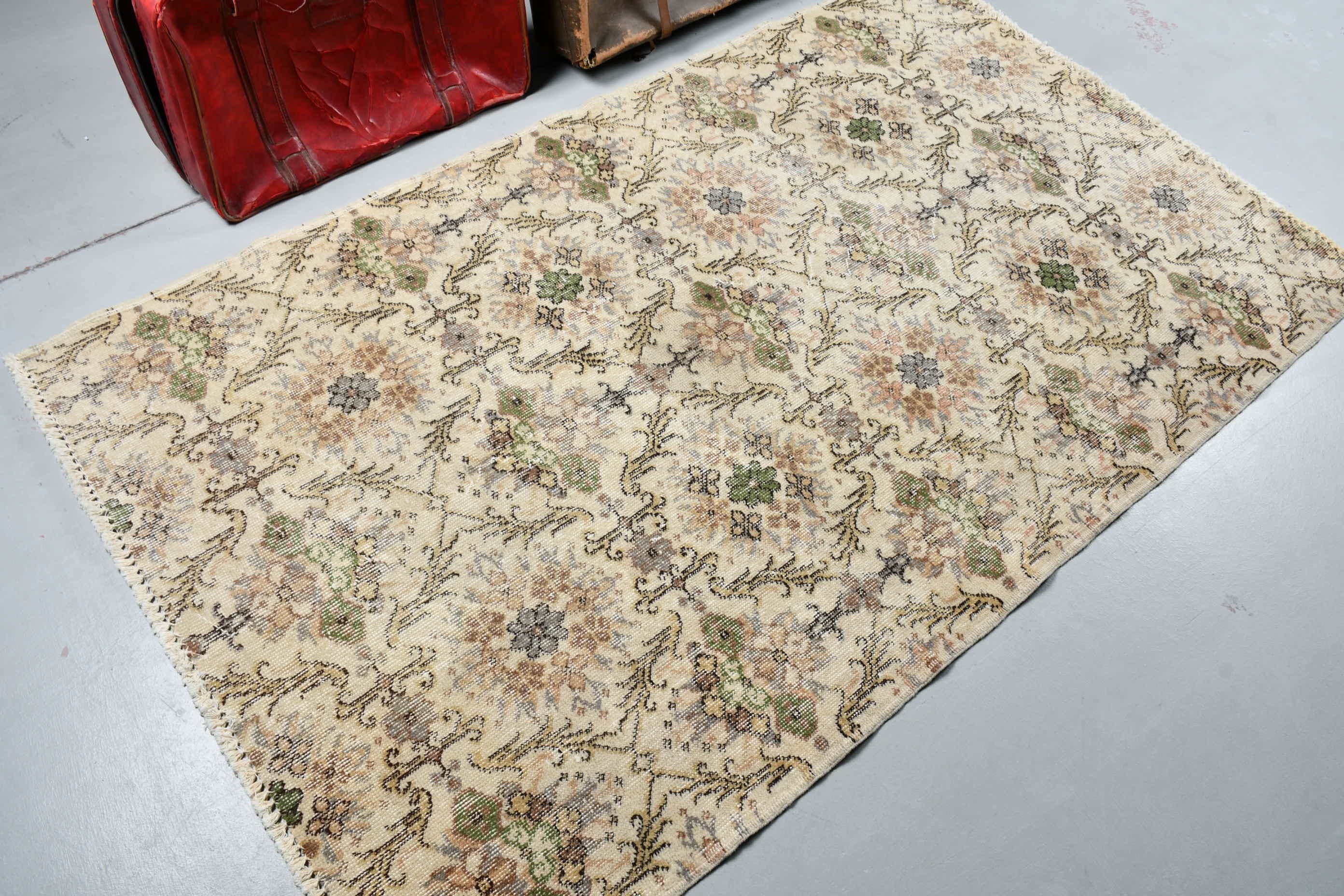 Bedroom Rug, Vintage Rug, Anatolian Rug, 4x6.6 ft Area Rug, Beige Cool Rug, Rugs for Indoor, Oriental Rug, Kitchen Rug, Turkish Rug