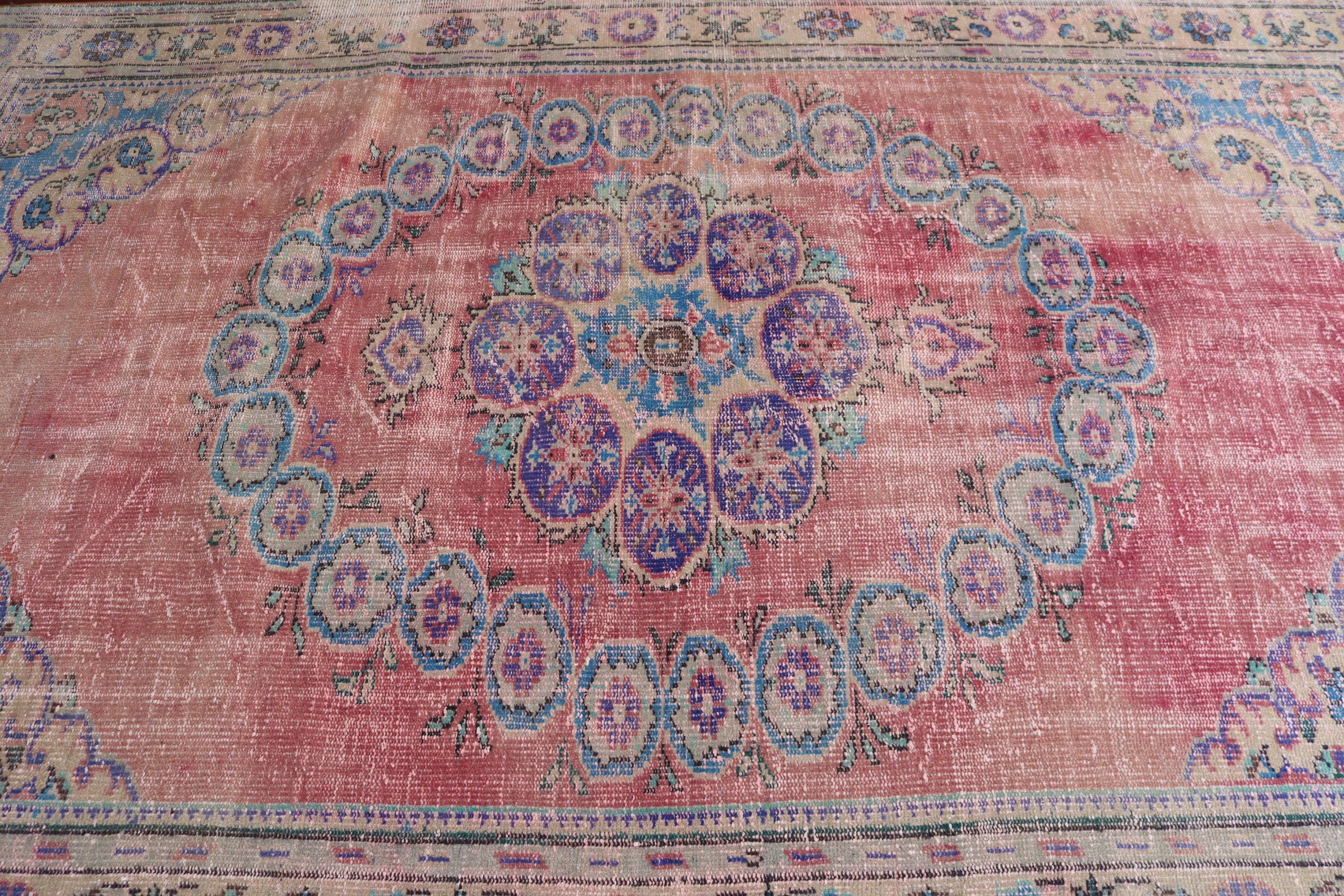 Yün Halı, Büyük Boho Halı, 6.1x9.1 ft Büyük Halılar, Türk Halıları, Büyük Oushak Halıları, Kırmızı Düz ​​Dokuma Halı, Vintage Halılar