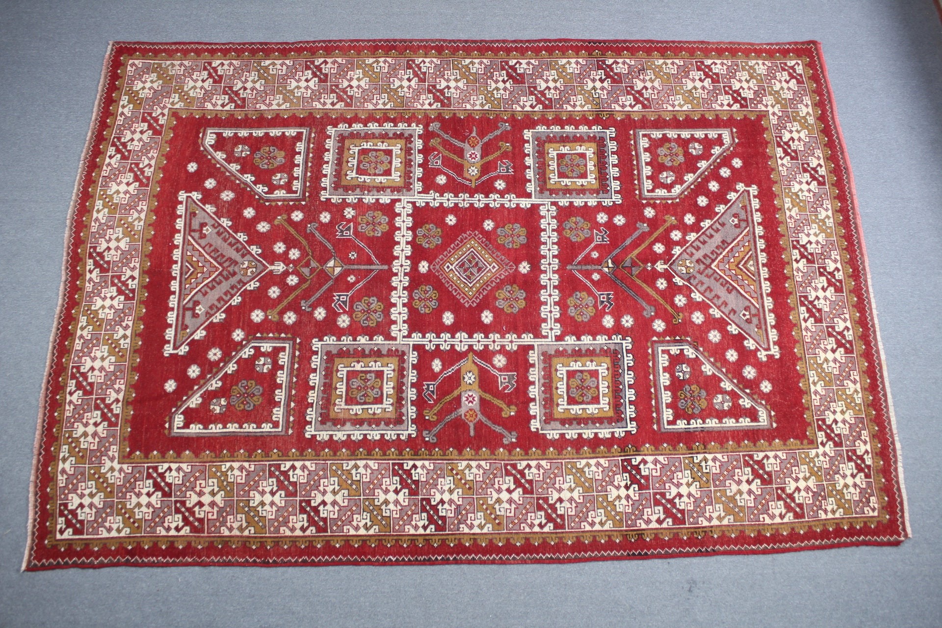 Oturma Odası Halısı, 7.6x10.7 ft Büyük Boy Halı, Havalı Halı, Salon Halısı, Vintage Halı, Antika Halı, Türk Halısı, Kırmızı Fas Halısı, Soyut Halı