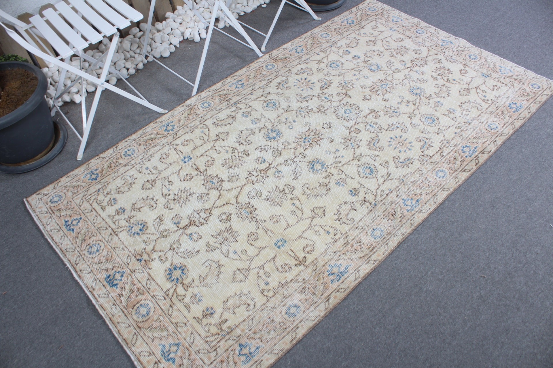 Cool Rug, Vintage Rug, Beige Kitchen Rug, 3.7x6.8 ft Area Rugs, Outdoor Rug, Rugs for Nursery, Turkish Rug, Living Room Rug