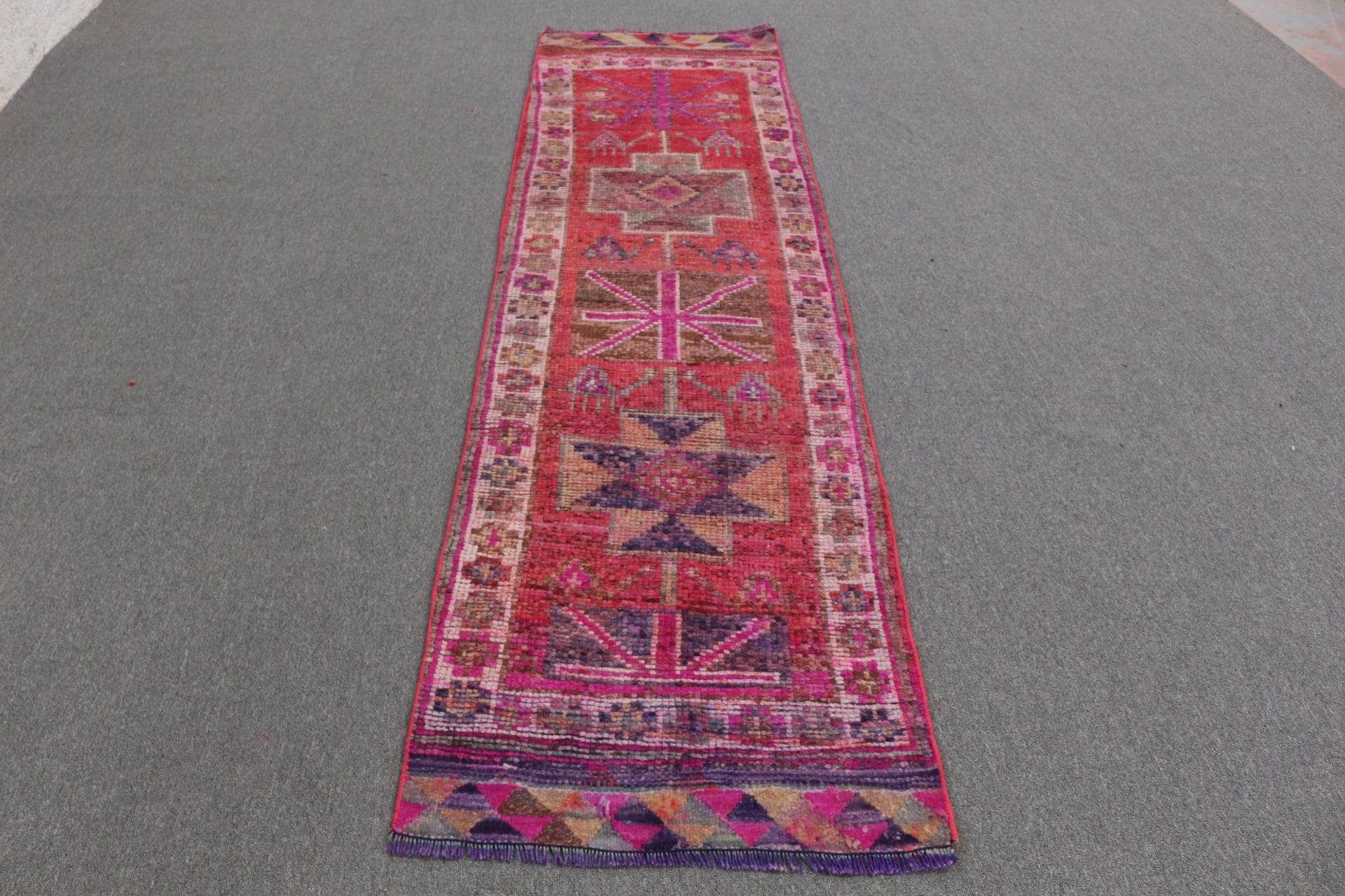 Kırmızı Oryantal Halı, Mutfak Halıları, Ev Dekorasyonu Halısı, Göçebe Halısı, 2.4x9 ft Runner Halısı, Merdiven Halısı, Vintage Halı, Mutfak Halıları, Türk Halısı