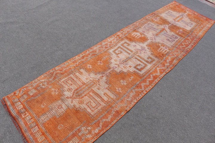 Corridor Rug, Vintage Rugs, Home Decor Rug, Orange Anatolian Rug, Bedroom Rug, Hallway Rug, Pale Rug, Turkish Rug, 2.5x10.2 ft Runner Rug