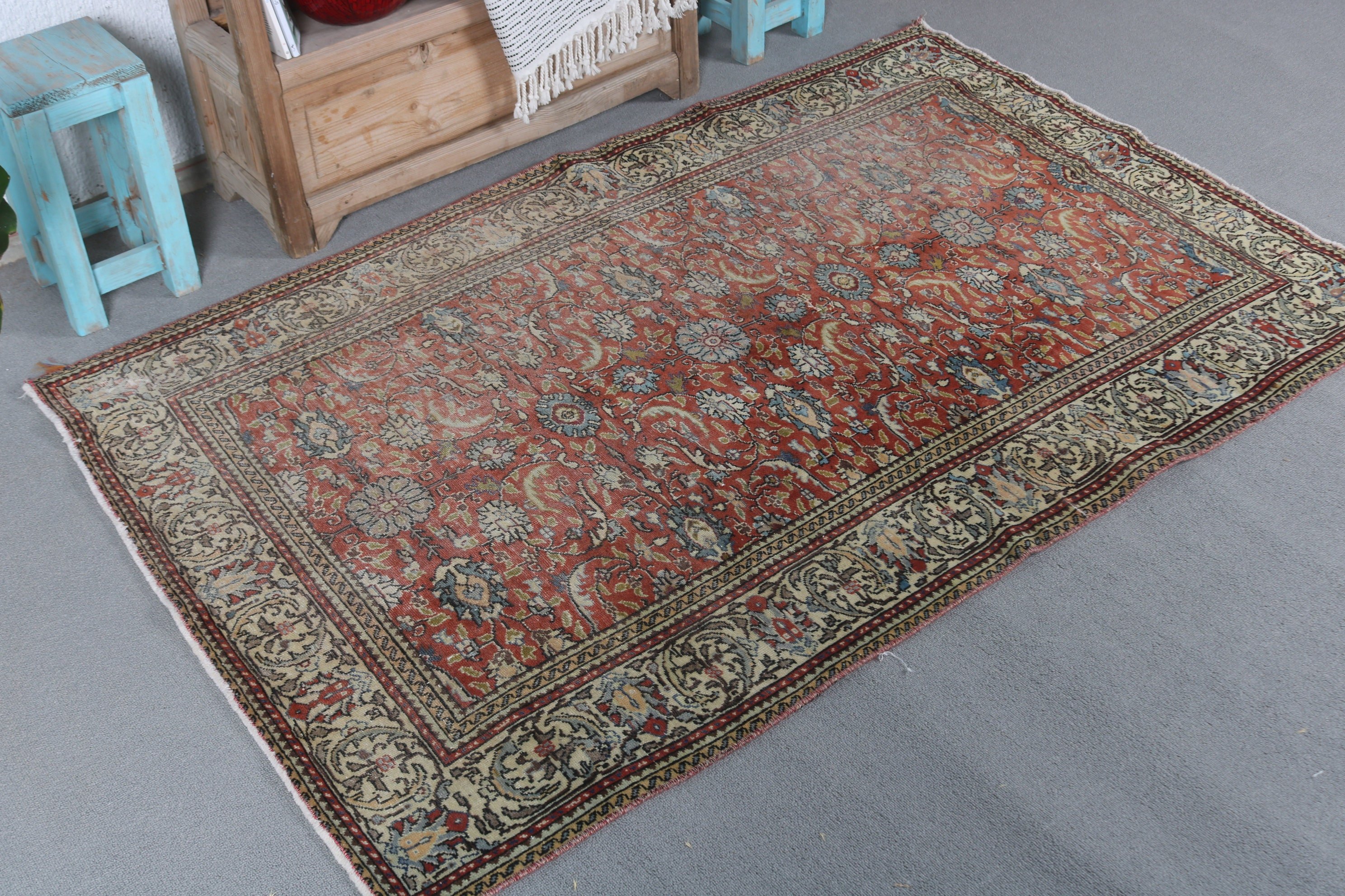 Oriental Rug, Nursery Rugs, Rugs for Kitchen, Vintage Rug, Moroccan Rug, Entry Rug, 3.6x5.6 ft Accent Rug, Turkish Rug, Red Floor Rug