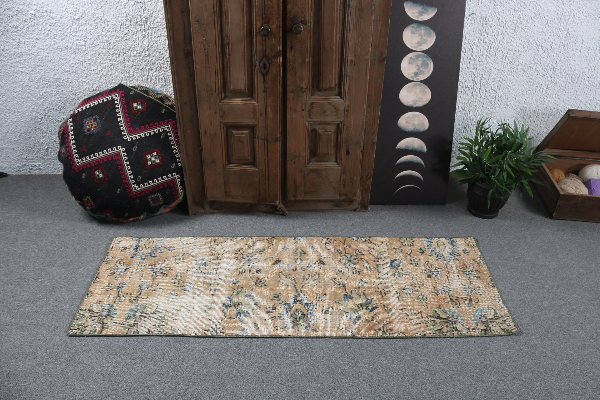 Turuncu Nötr Halı, Beni Ourain Runner Halı, 1.9x5.4 ft Runner Halıları, Mutfak Halısı, Vintage Halılar, Türk Halıları, Koridor Halısı, Boho Halıları