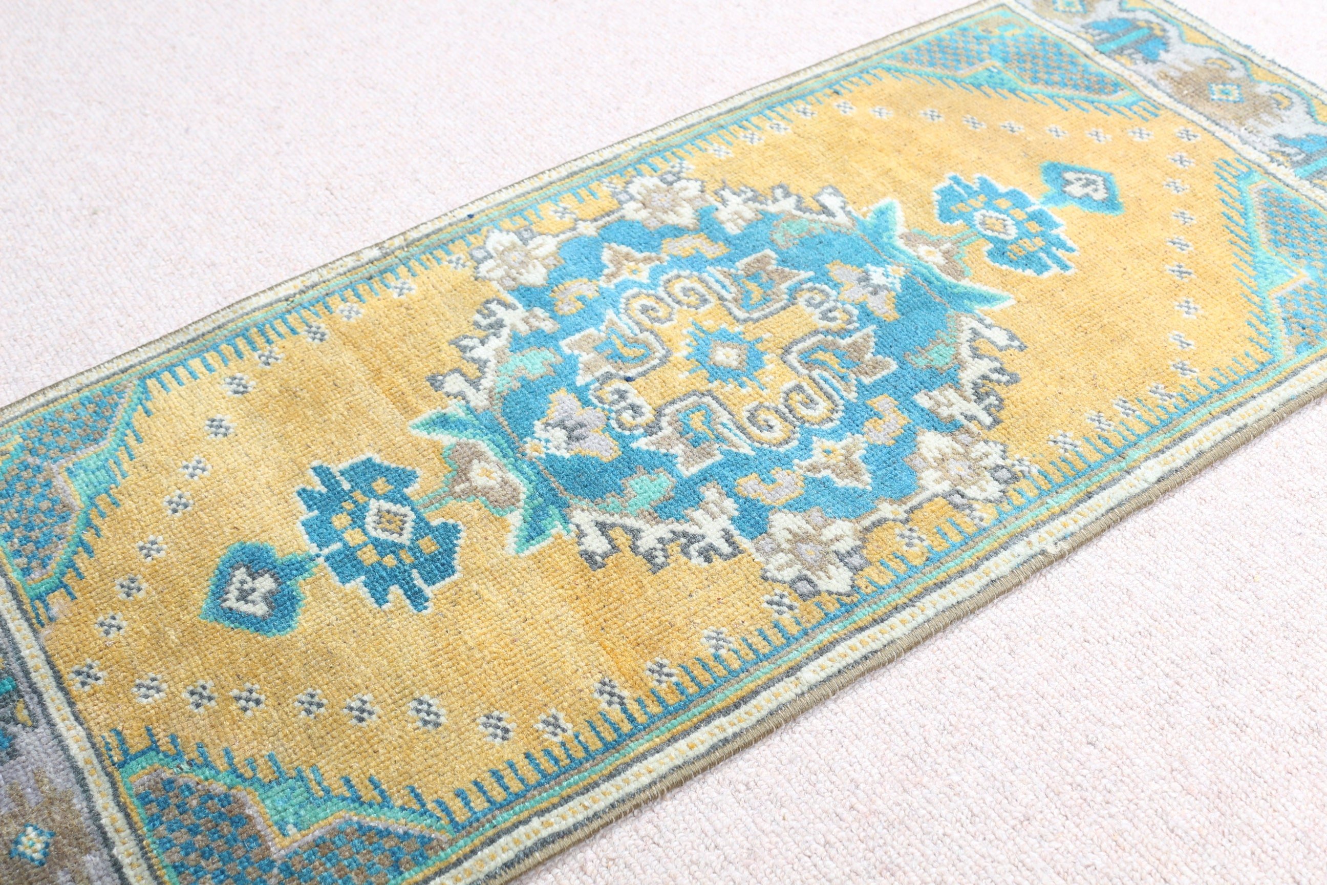 Sarı Mutfak Halısı, Fas Halısı, Türk Halısı, 1.3x3.2 ft Küçük Halı, Oryantal Halı, Banyo Halısı, Küçük Boho Halı Halıları, Vintage Halı, Araba Paspas Halıları