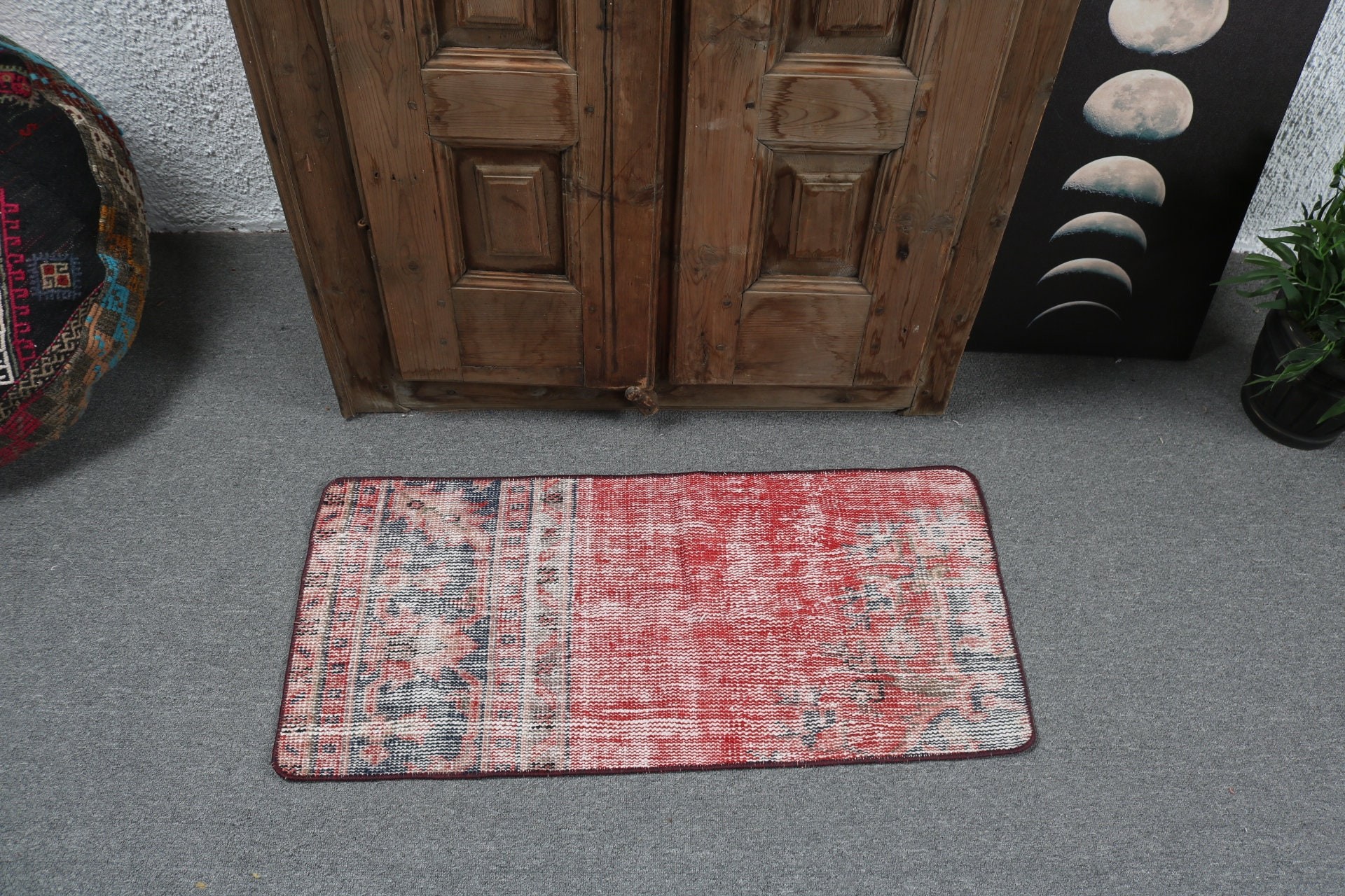 Small Vintage Rug, Anatolian Rug, Turkish Rug, Turkey Rugs, Red Bedroom Rug, Vintage Rug, Cool Rugs, 1.4x2.9 ft Small Rug, Nursery Rug