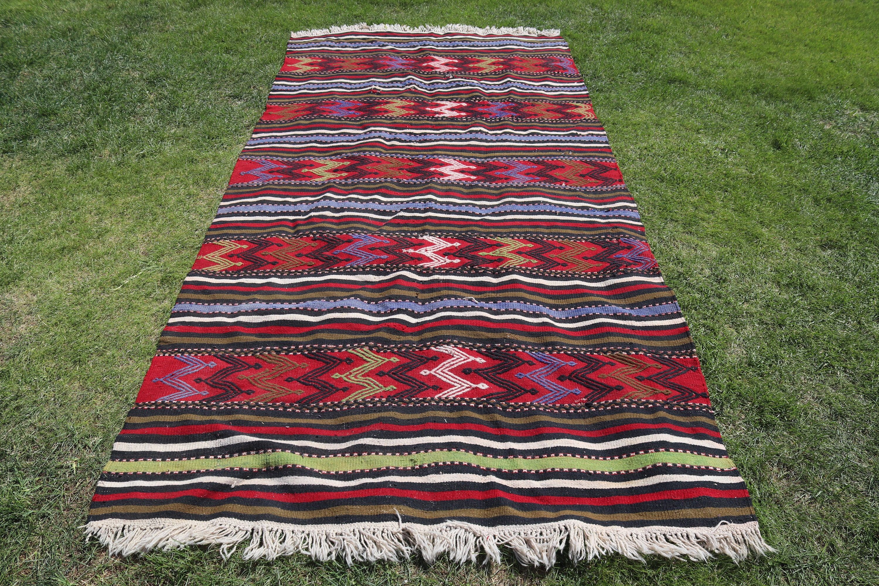 Vintage Rugs, Salon Rugs, Boho Rug, Kilim, Turkish Rugs, 4.8x11.4 ft Large Rug, Red Modern Rug, Kitchen Rug, Office Rugs, Large Oushak Rugs