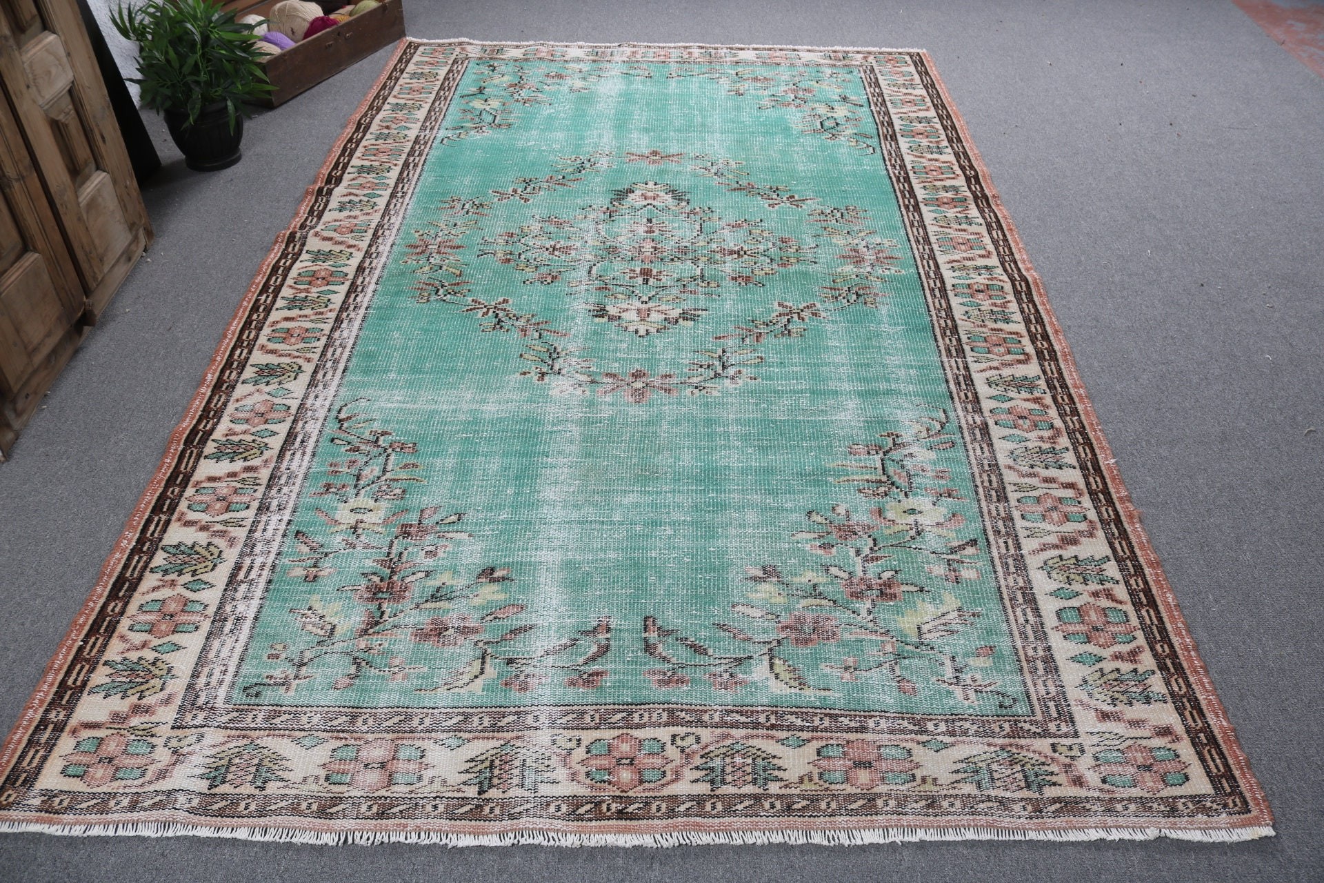 Flatweave Rugs, Salon Rug, Home Decor Rug, Living Room Rugs, Turkish Rugs, Vintage Rugs, Green Flatweave Rugs, Boho Rug, 6x9.9 ft Large Rug