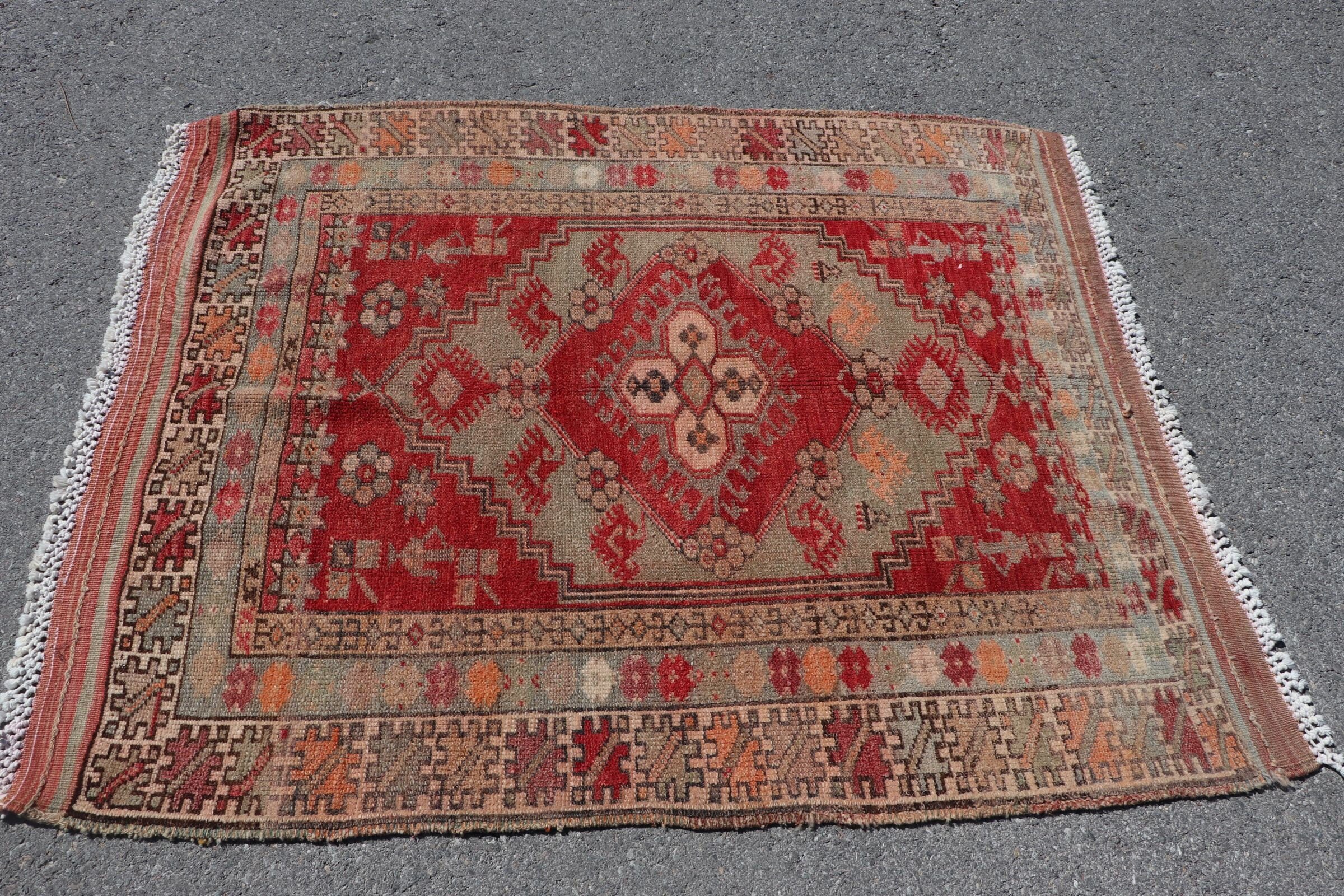 Bedroom Rugs, Red  4.2x5 ft Accent Rug, Vintage Rug, Oriental Rug, Anatolian Rug, Designer Rug, Turkish Rugs, Kitchen Rug