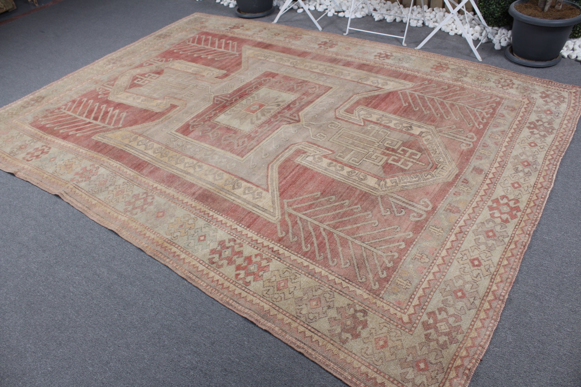 Oversize Turkish Rug, Saloon Rugs, Red Home Decor Rug, Bedroom Rugs, Boho Rug, Vintage Rugs, 7.1x9.9 ft Oversize Rug, Turkish Rug