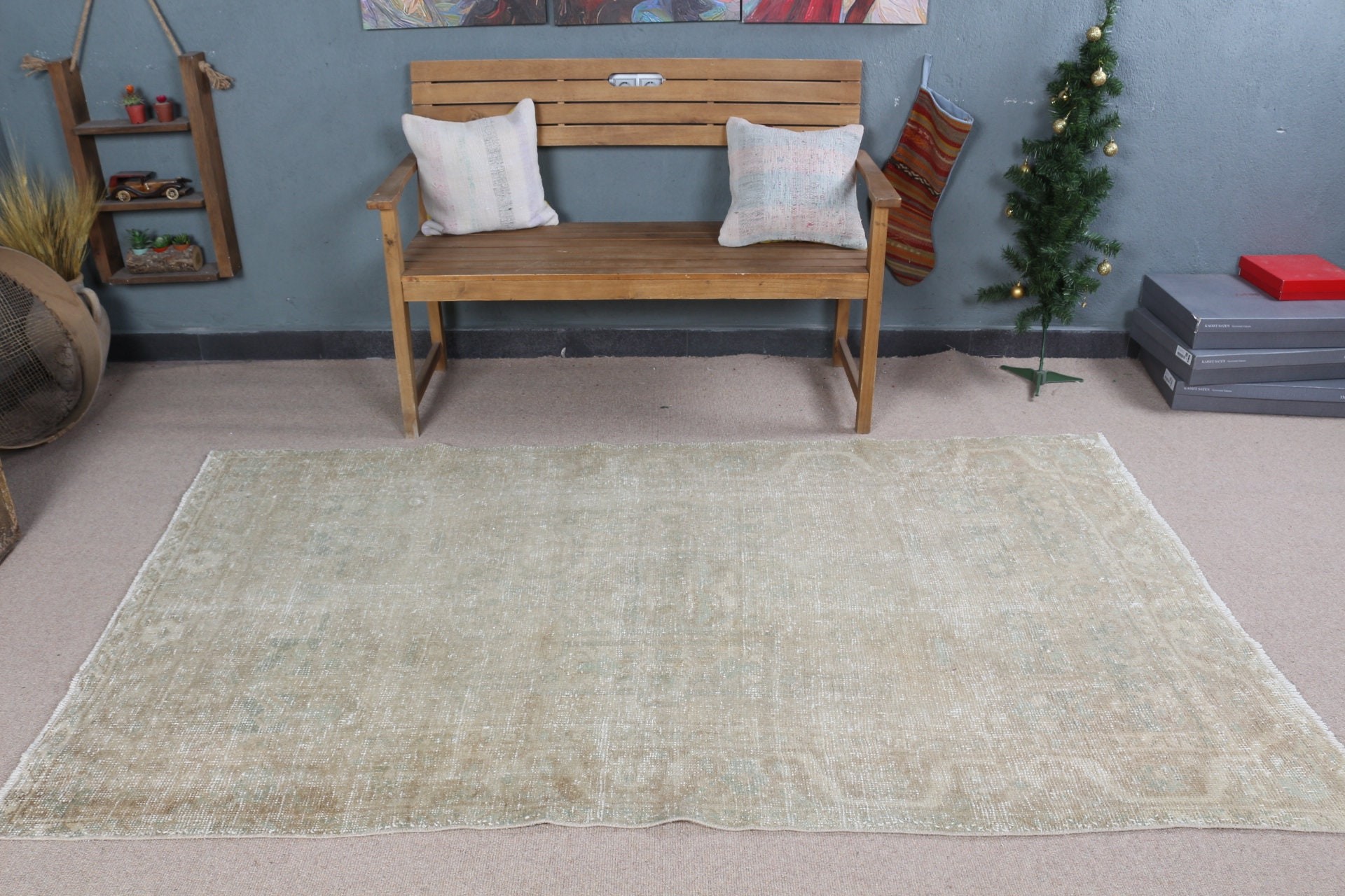 Abstract Rug, Living Room Rug, Turkish Rug, Beige  4.4x7.5 ft Area Rug, Bedroom Rug, Vintage Rugs, Floor Rug, Anatolian Rug