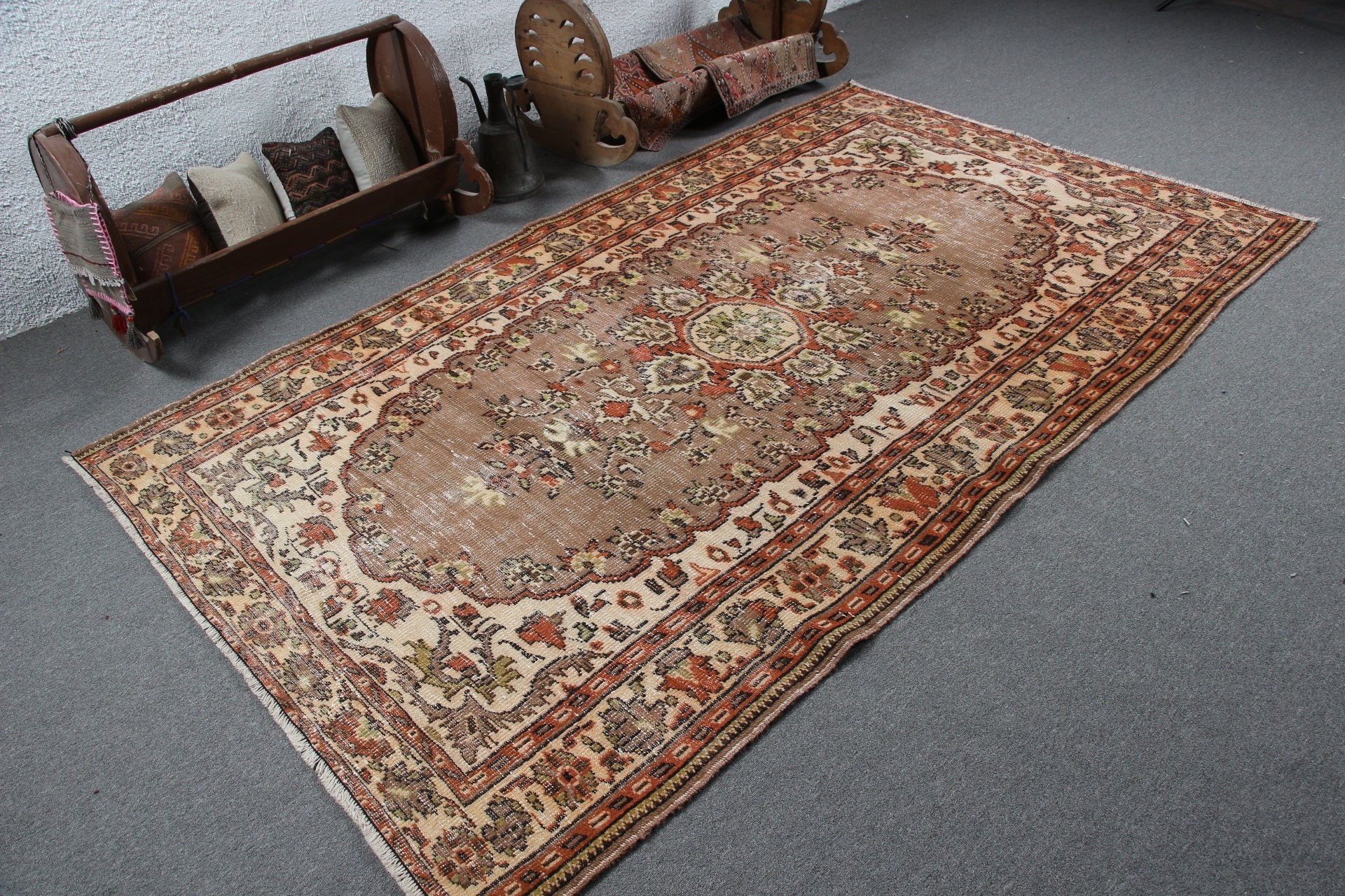 Home Decor Rug, Kitchen Rug, Turkish Rug, Dining Room Rug, Beige Floor Rugs, 5.1x8.6 ft Large Rugs, Salon Rugs, Pale Rug, Vintage Rugs