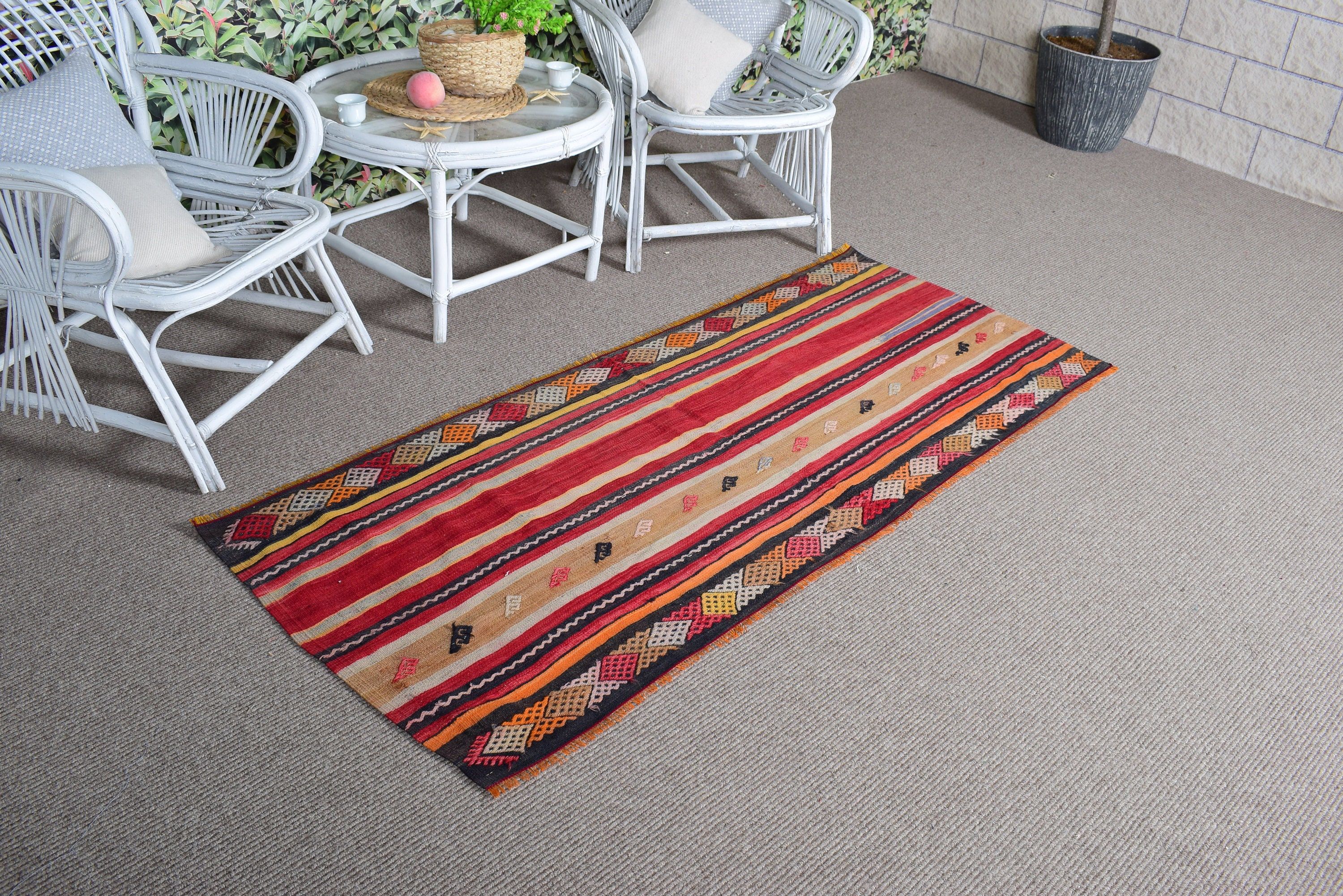 Antique Rugs, Red Antique Rug, Vintage Rugs, 2.5x6.1 ft Accent Rugs, Turkish Rug, Boho Rugs, Bedroom Rugs, Nursery Rugs, Aztec Rug, Kilim