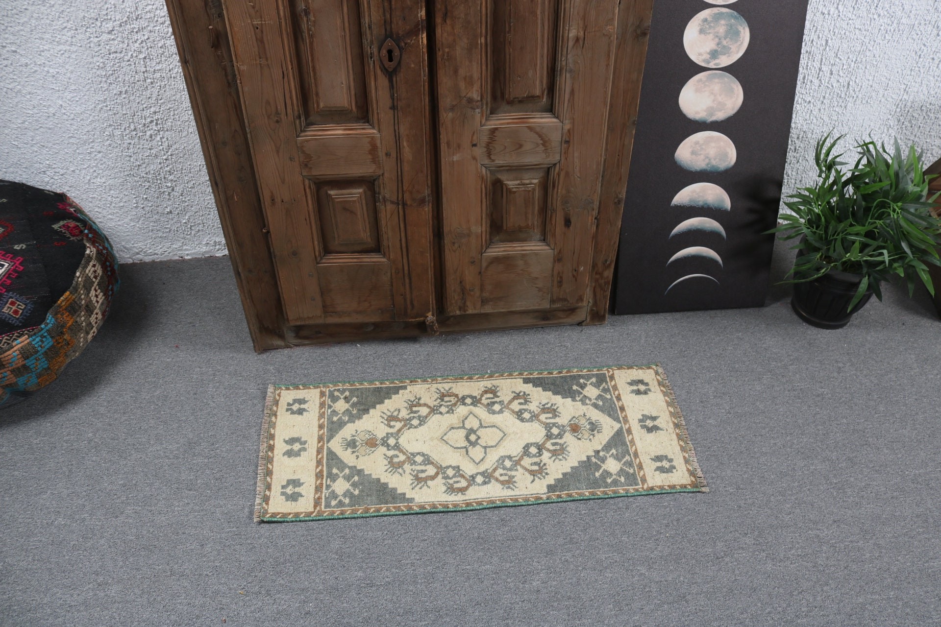 Küçük Boho Halı, Duvara Asılı Halılar, Türk Halıları, 1.2x2.9 ft Küçük Halılar, Nötr Halılar, Bej Yatak Odası Halıları, Vintage Halılar, Ev Dekorasyonu Halıları