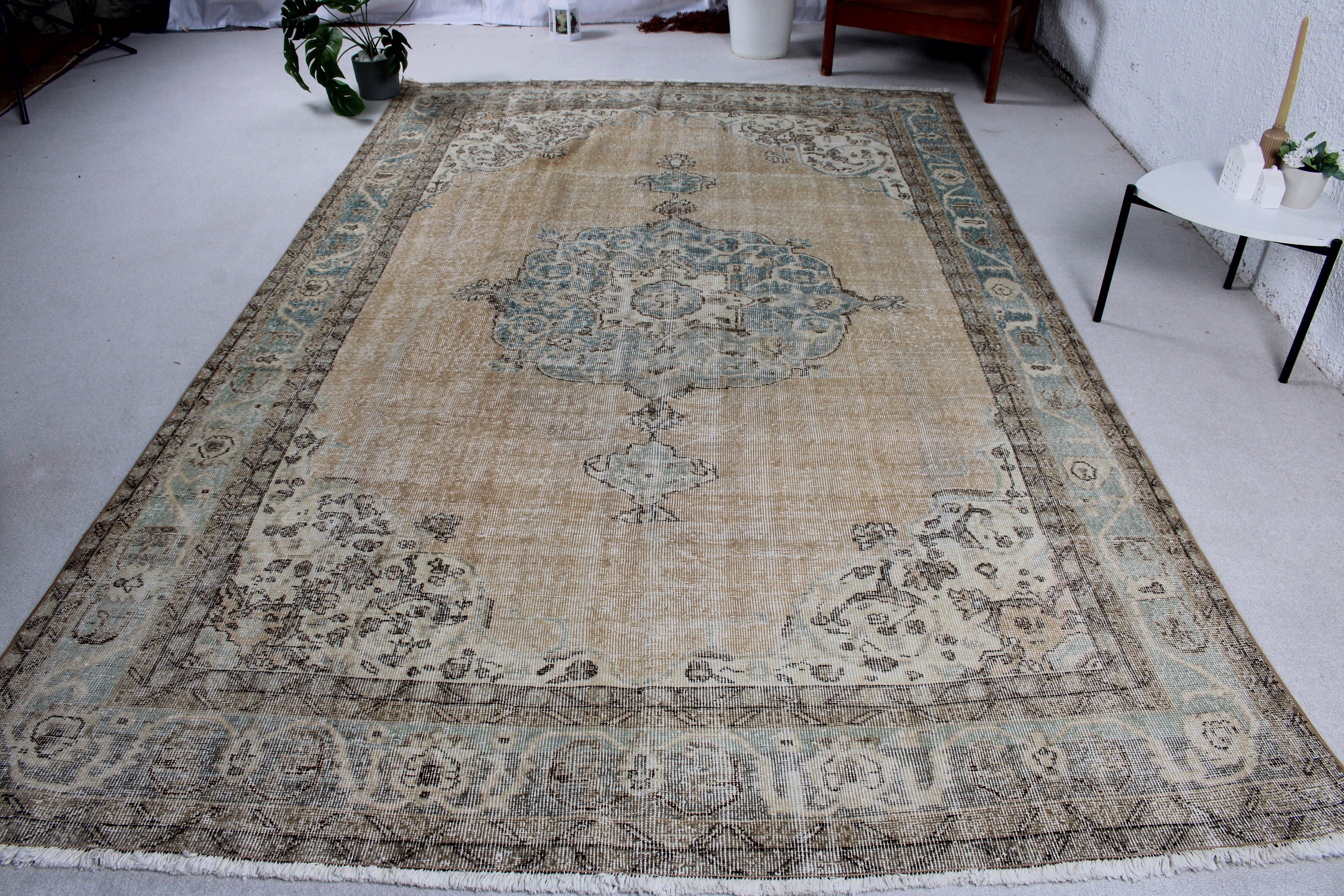 Vintage Halılar, Turuncu Mutfak Halıları, 7x10.8 ft Büyük Boy Halı, Salon Halısı, Salon Halısı, Anadolu Halısı, Boho Halıları, Türk Halısı