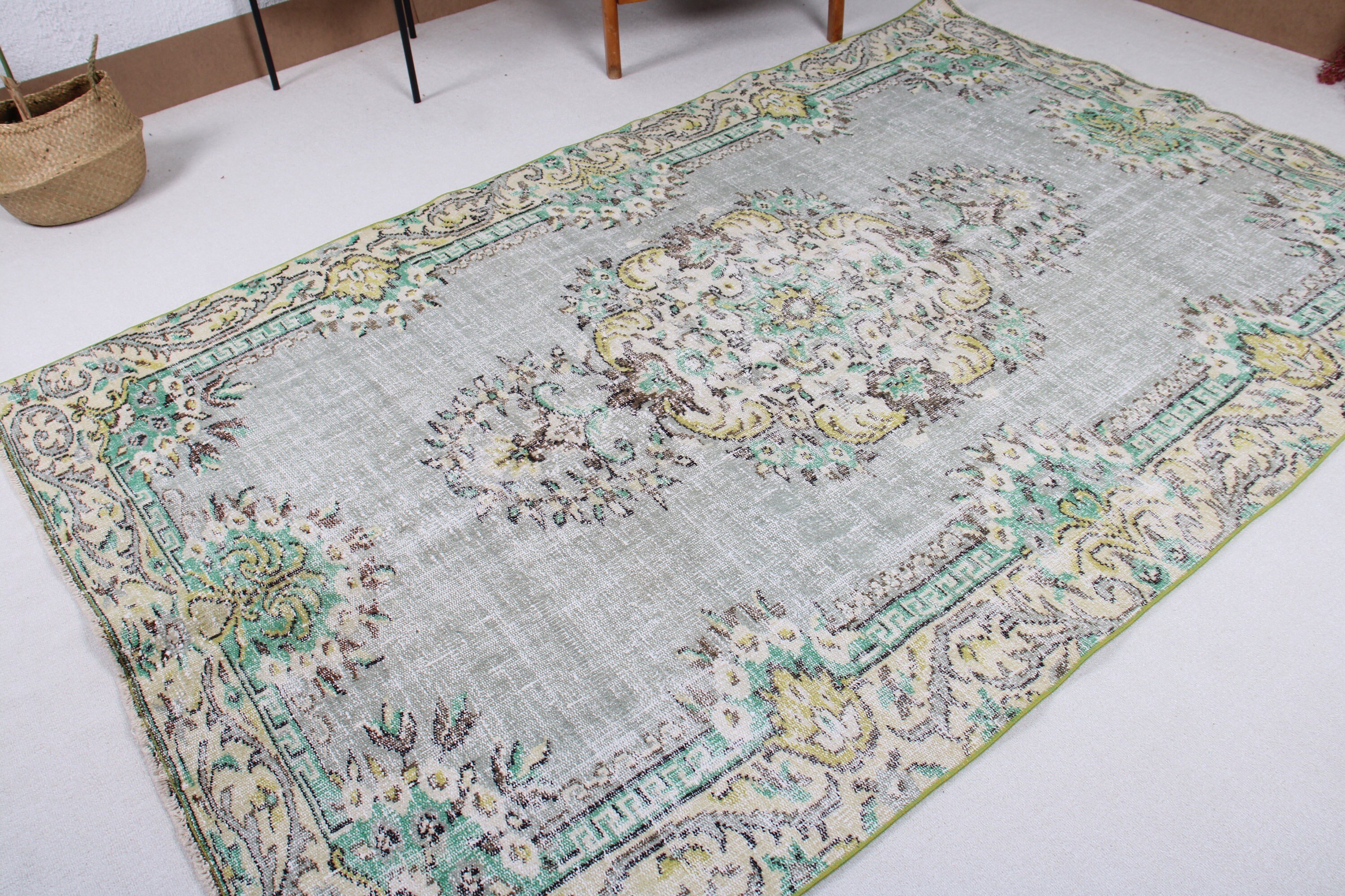 5.7x8.9 ft Large Rugs, Dorm Rug, Vintage Rug, Bedroom Rug, Green Oushak Rugs, Wool Rugs, Oushak Rug, Art Rugs, Living Room Rug, Turkish Rug