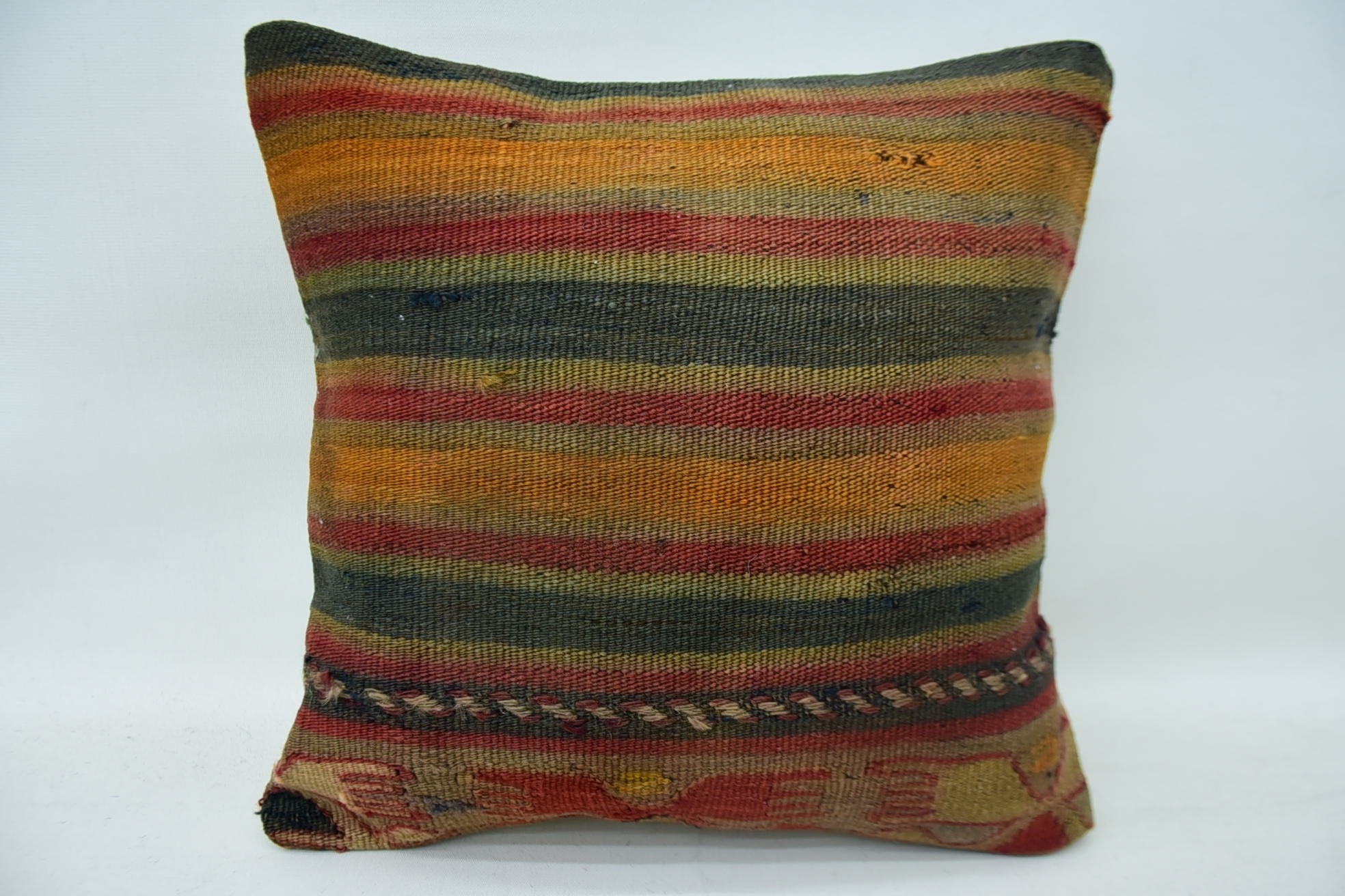 Vintage Cushion Cover, Cozy Throw Cushion Case, Antique Pillows, Kilim Pillow Cover, 14"x14" Orange Pillow Sham, Turkish Kilim Pillow