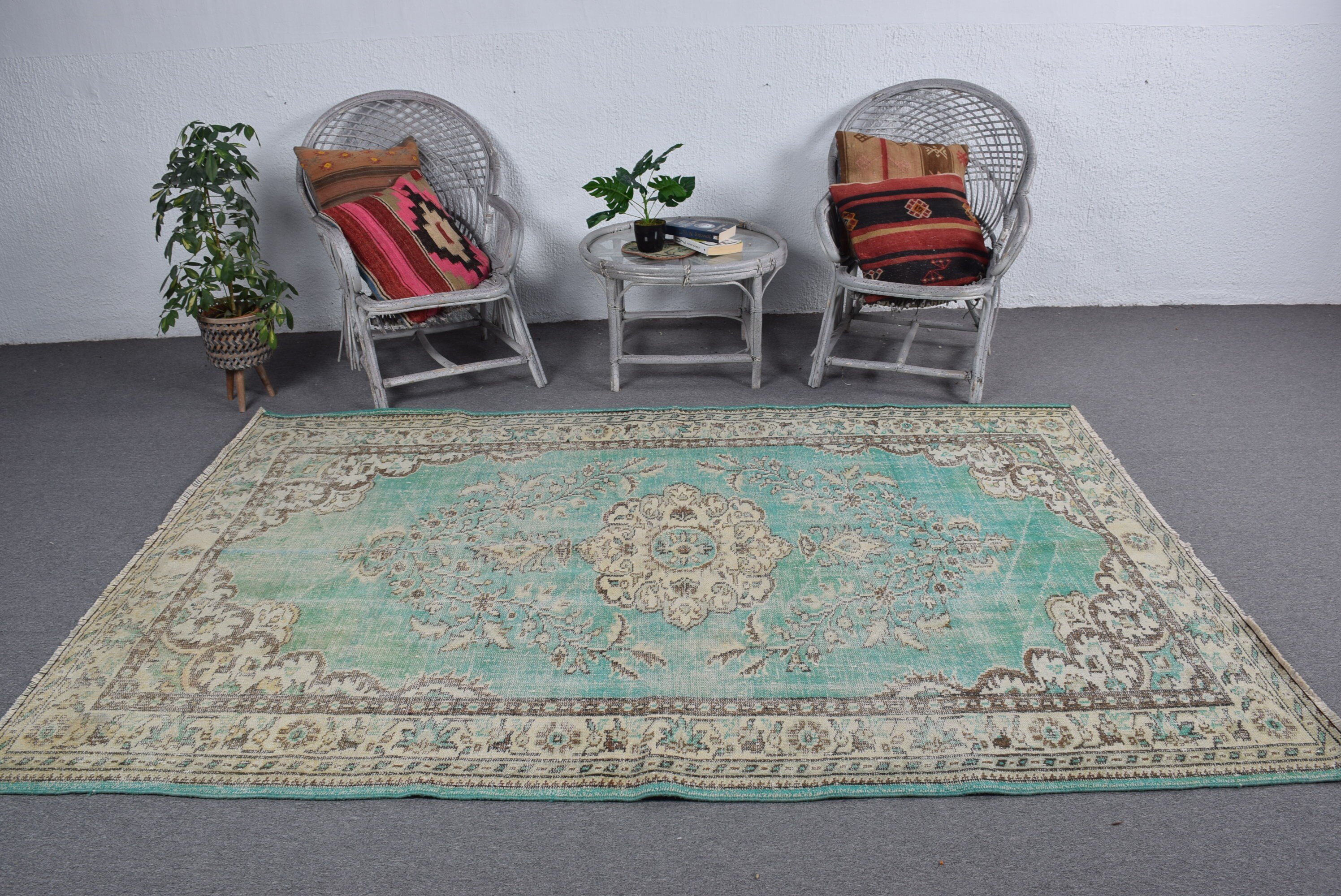 5.6x8.7 ft Large Rug, Green Floor Rug, Moroccan Rugs, Vintage Rug, Turkish Rug, Living Room Rugs, Old Rugs, Dining Room Rugs