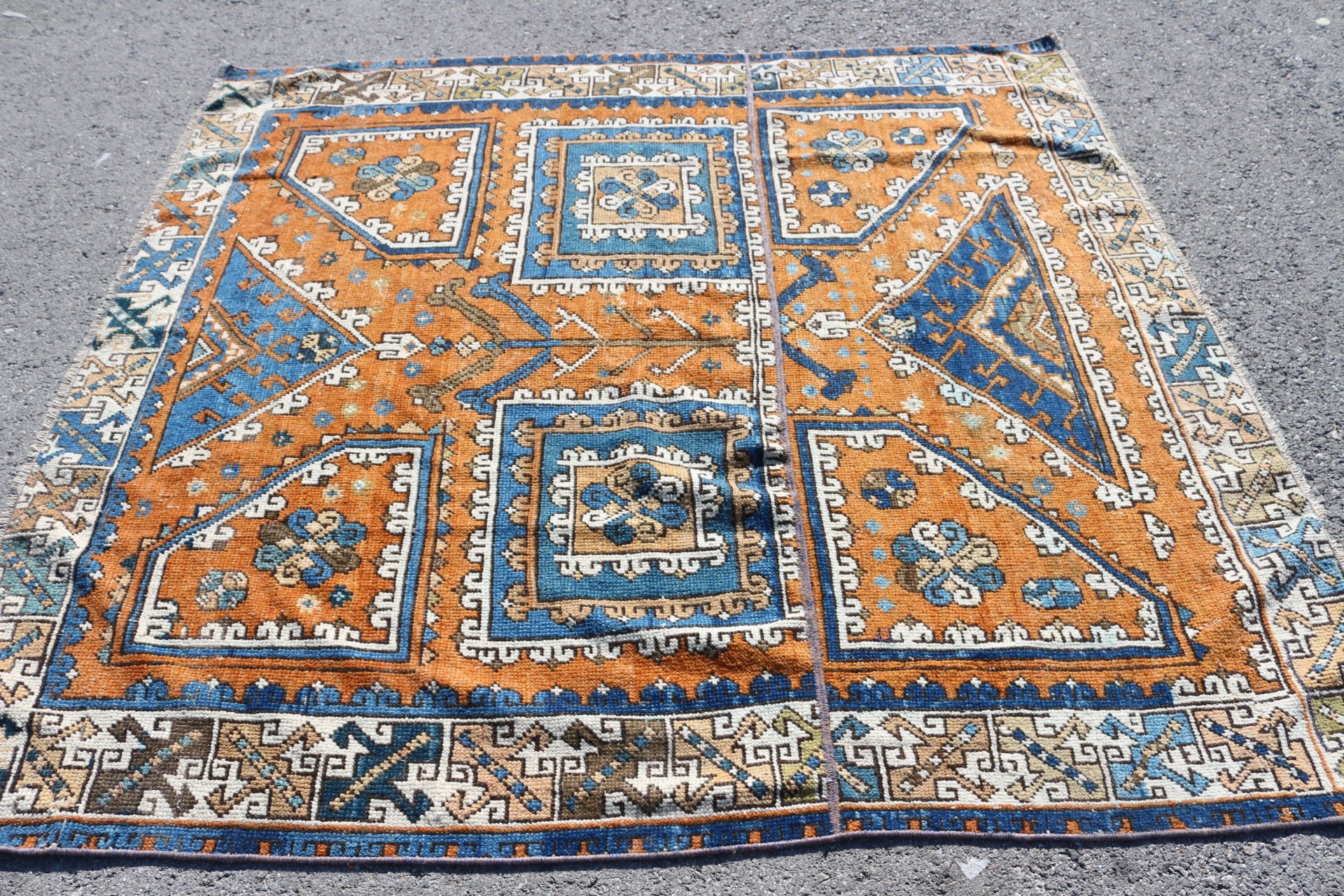 Anadolu Halıları, Turuncu Oushak Halısı, Vintage Halı, Harika Halı, 6,2x6,6 ft Büyük Halılar, Yemek Odası Halısı, Oturma Odası Halısı, Türk Halısı, Parlak Halılar