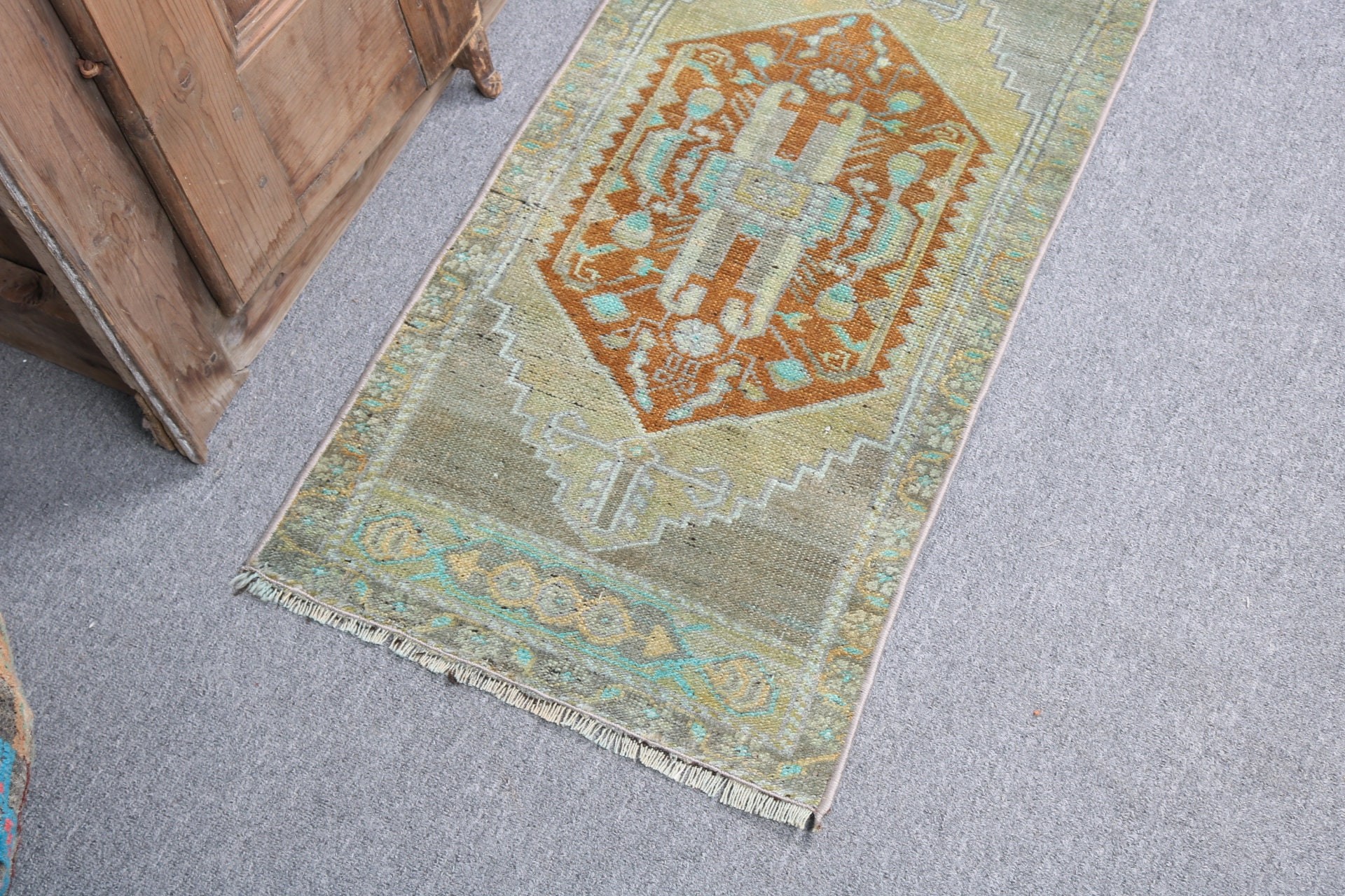 Turkish Rugs, Bath Rugs, Organic Rug, 1.5x3.1 ft Small Rug, Vintage Rugs, Flatweave Rugs, Green Antique Rugs, Cool Rugs, Small Vintage Rugs