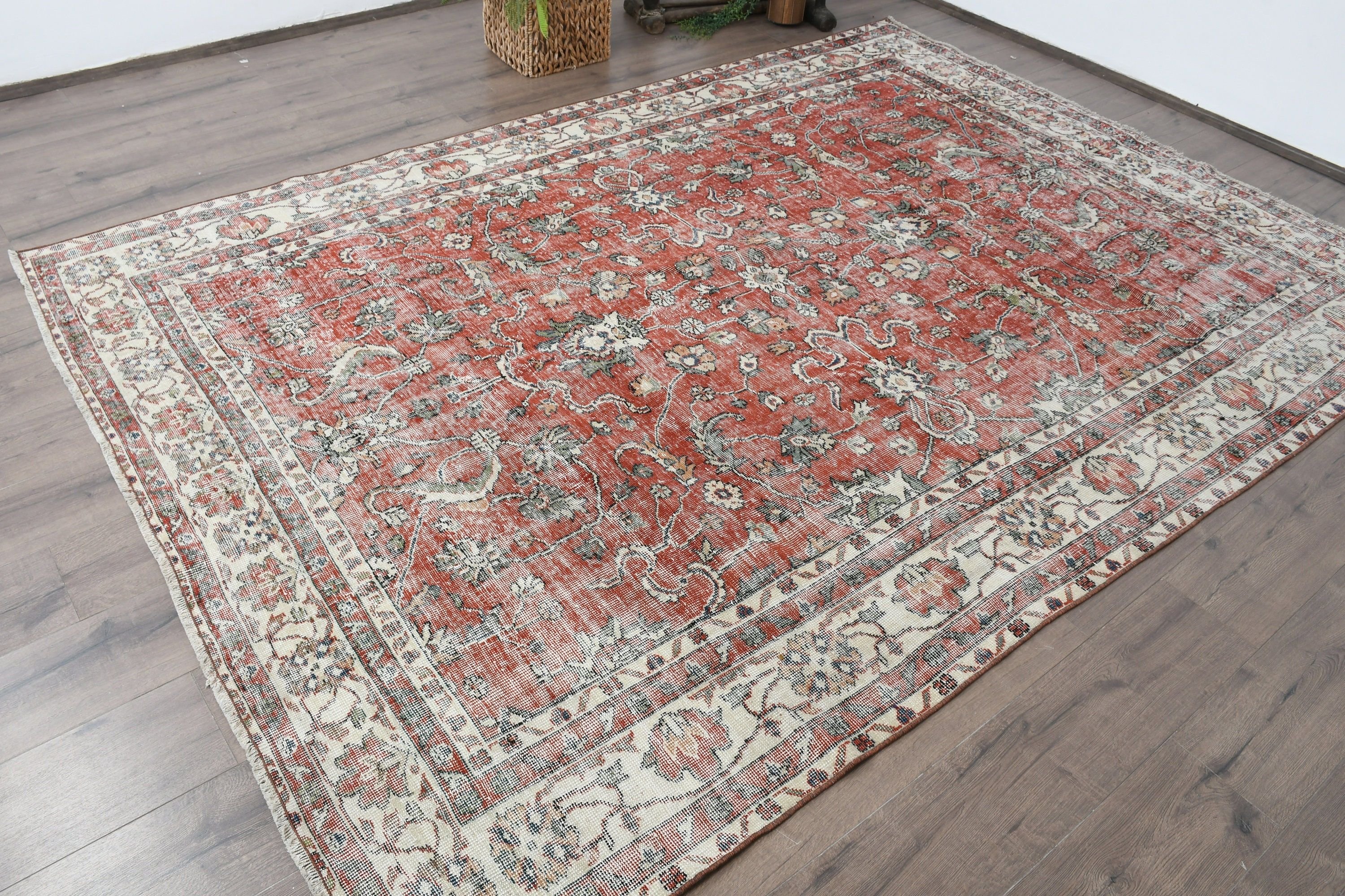 Wedding Rug, Vintage Rug, Living Room Rugs, Moroccan Rug, 6.7x9.5 ft Large Rugs, Home Decor Rug, Red Wool Rug, Dining Room Rug, Turkish Rug