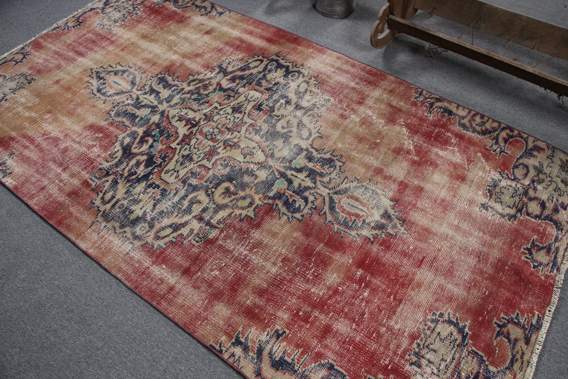 Dining Room Rugs, Turkish Rugs, Kitchen Rug, Bedroom Rugs, Pastel Rug, Red  4.3x8.1 ft Area Rugs, Vintage Rug, Nursery Rug