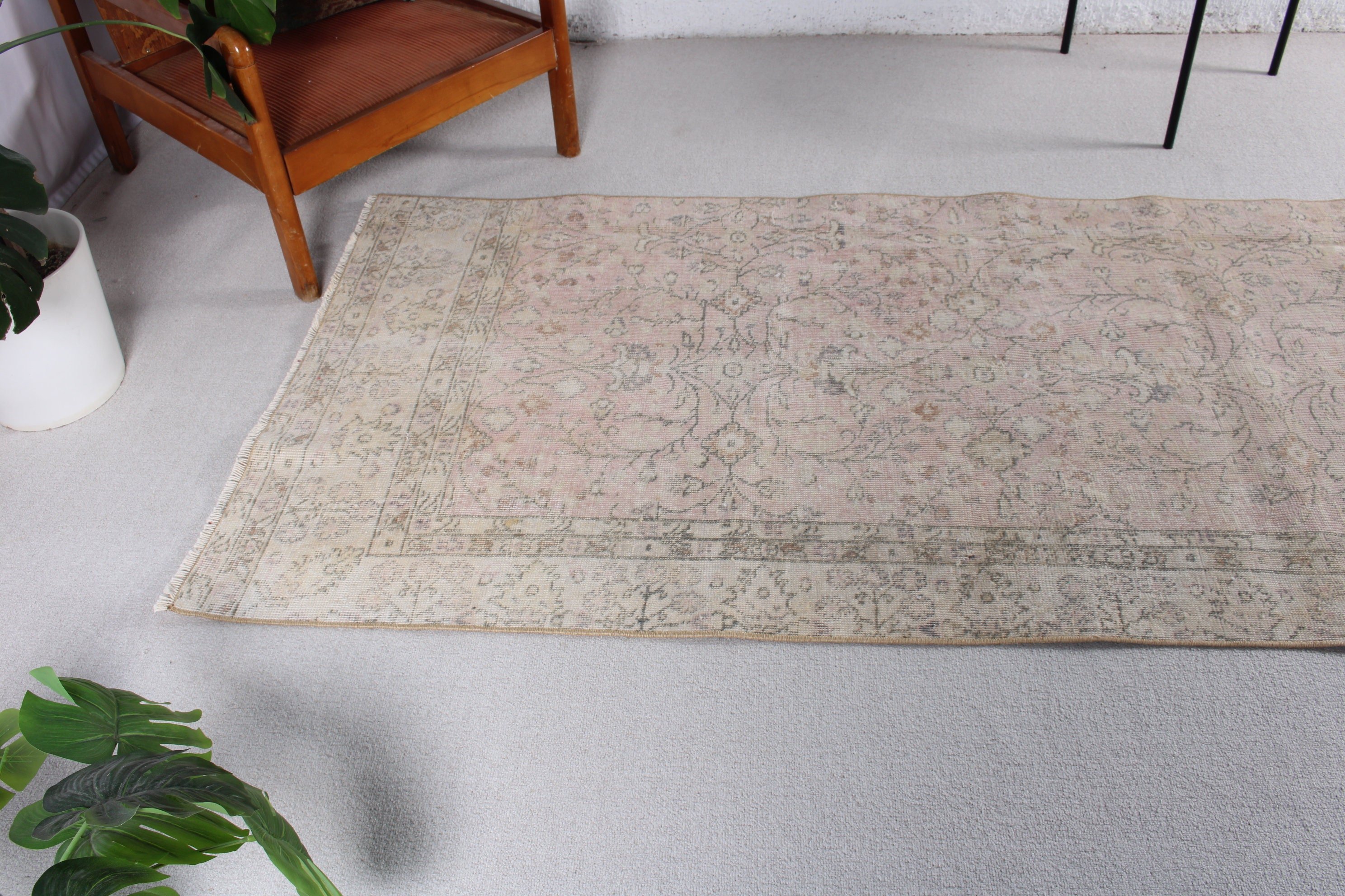 Mutfak Halıları, 3.4x10 ft Yolluk Halılar, Pembe Lüks Halı, Uzun Yolluk Halılar, Yer Halıları, El Dokuma Halı, Vintage Halı, Türk Halıları