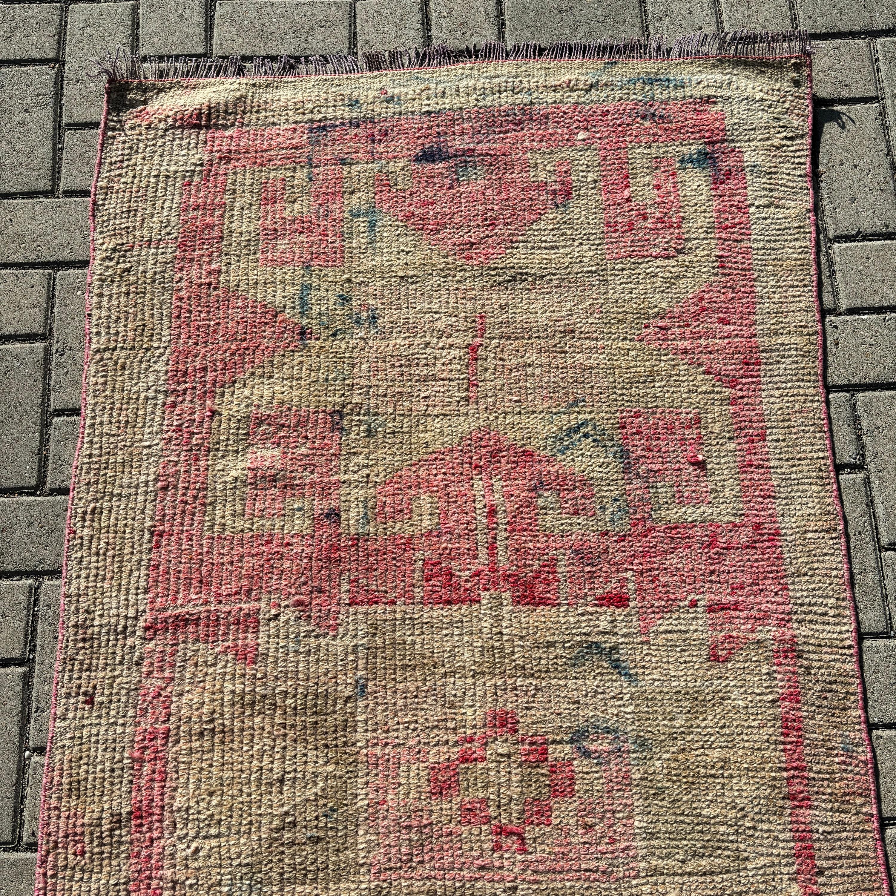 Kitchen Rug, Vintage Rug, Beni Ourain Runner Rugs, Pink Handwoven Rug, Boho Rug, Neutral Rugs, 3.1x9.9 ft Runner Rug, Turkish Rugs