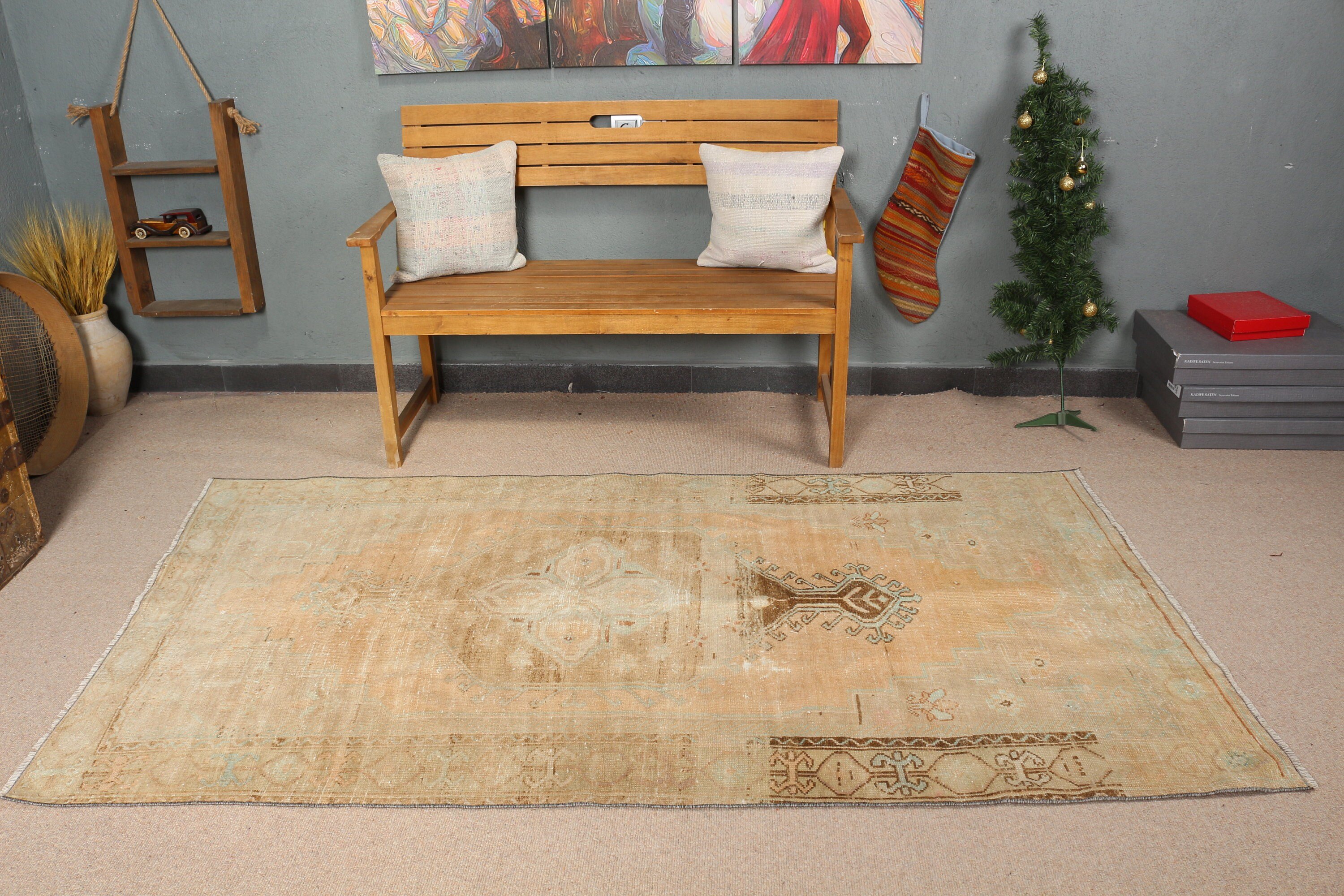 Floor Rugs, Tribal Rug, Rugs for Bedroom, Vintage Rug, Turkish Rugs, Anatolian Rug, Orange  4.1x7.5 ft Area Rug, Bedroom Rug