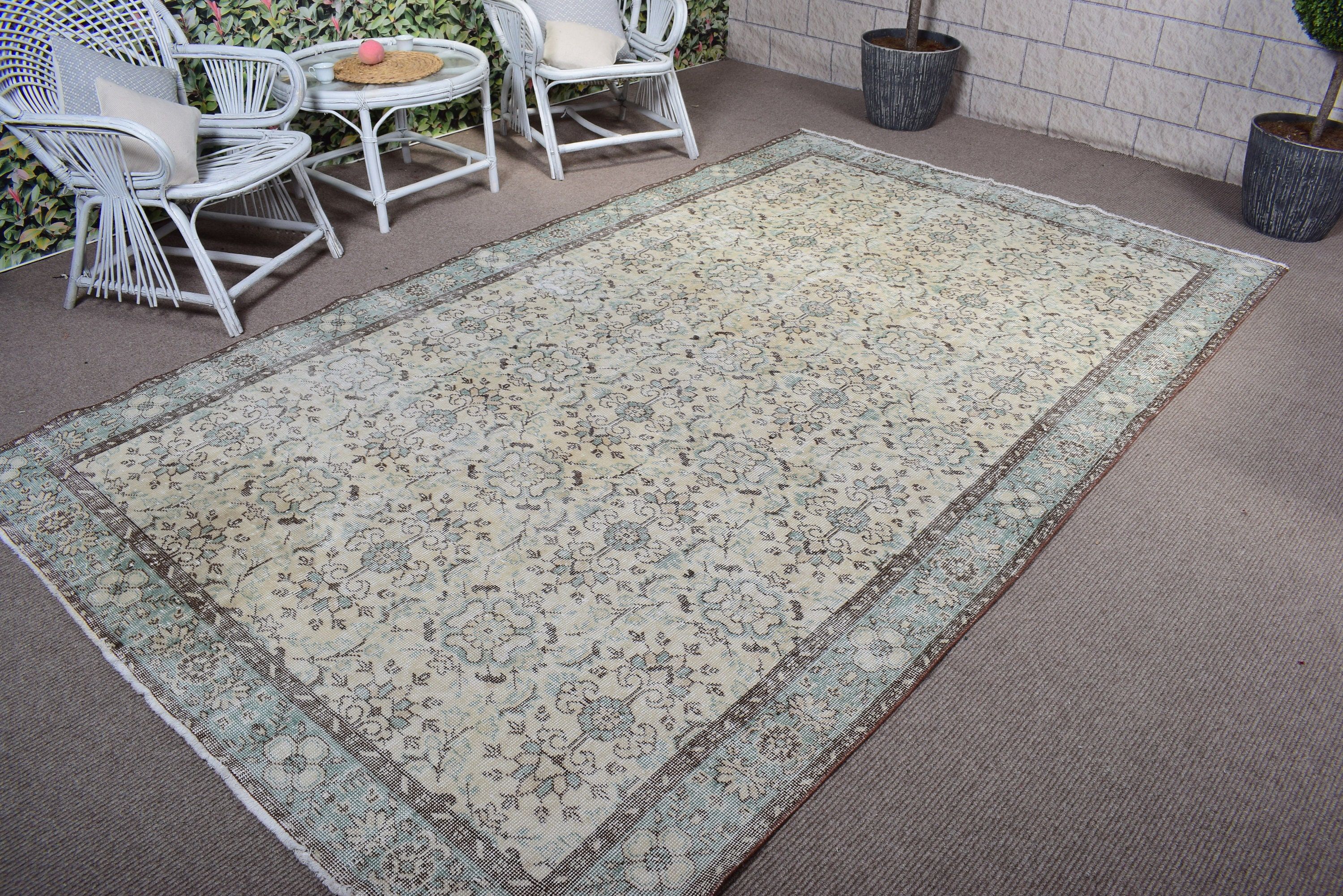 Dining Room Rug, Salon Rugs, Rugs for Bedroom, Boho Rug, Turkish Rugs, Vintage Rug, Green Neutral Rug, 6.2x10.5 ft Large Rugs, Modern Rug