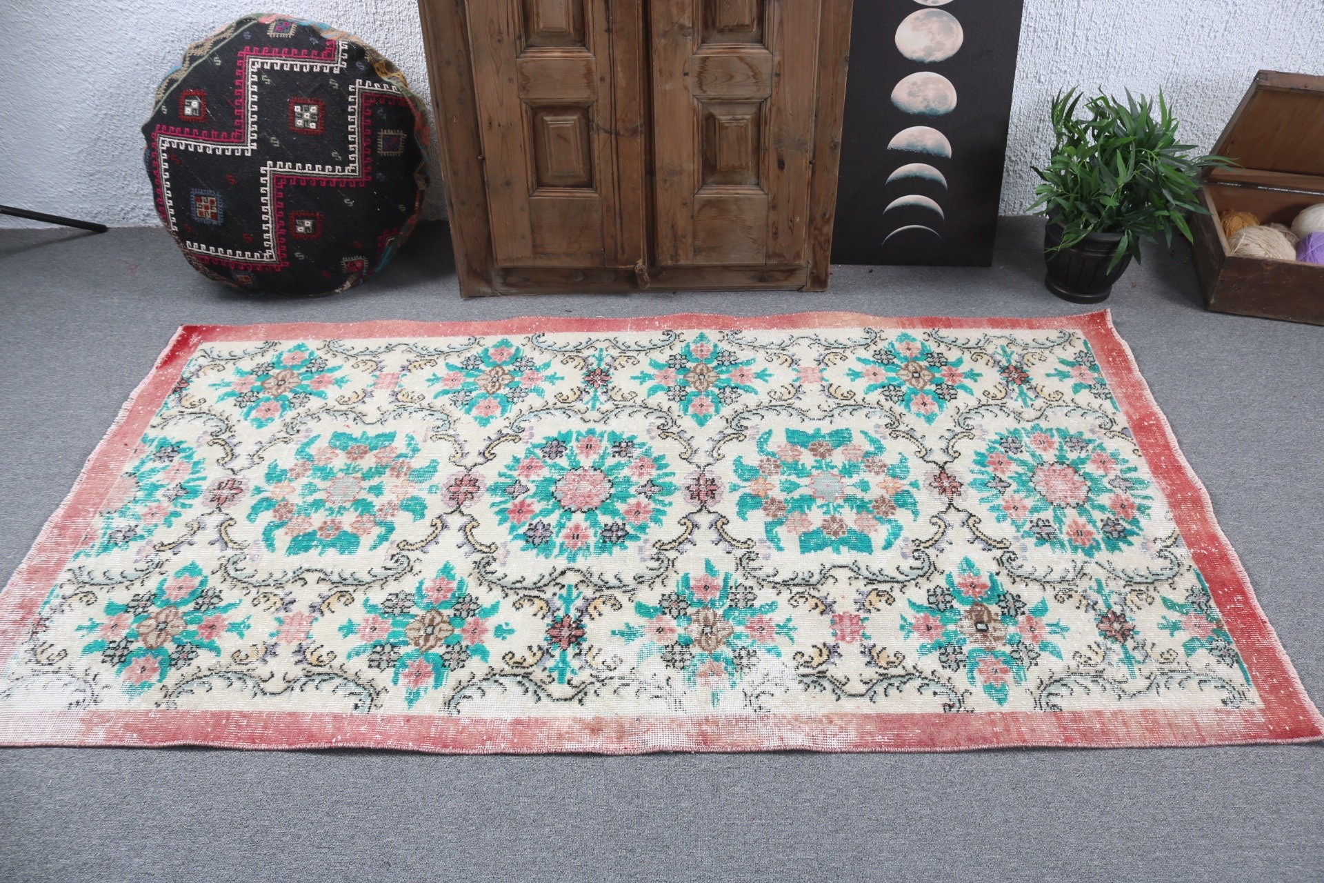 3.8x7 ft Alan Halıları, Türk Halıları, Yatak Odası Halısı, Geometrik Halılar, Vintage Halı, Lüks Halı, Bej Anadolu Halıları, Soğuk Halı, Yemek Odası Halıları