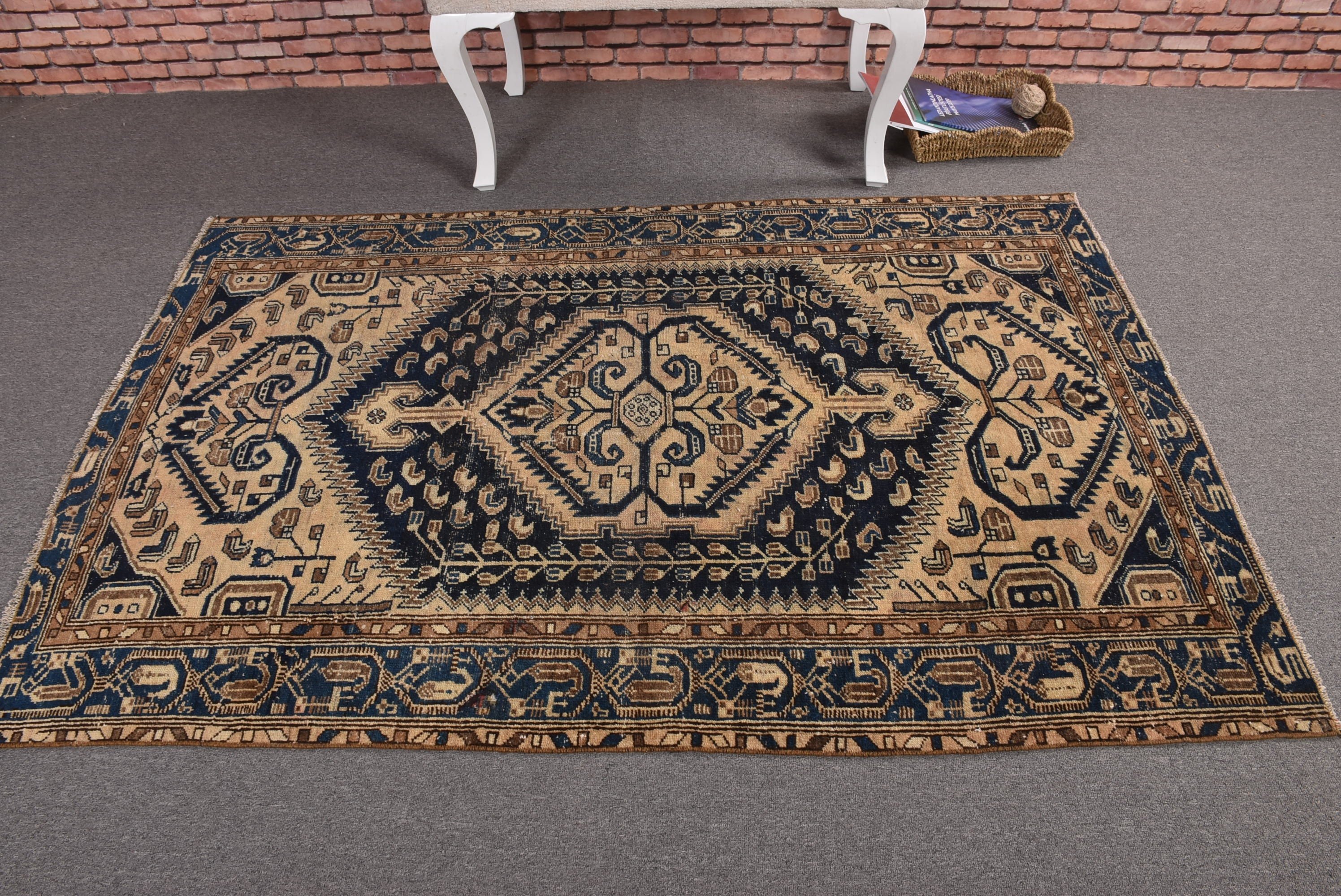 Vintage Rugs, Floor Rug, Brown  4x6 ft Accent Rug, Boho Accent Rugs, Kitchen Rugs, Cool Rugs, Turkish Rugs, Statement Rugs