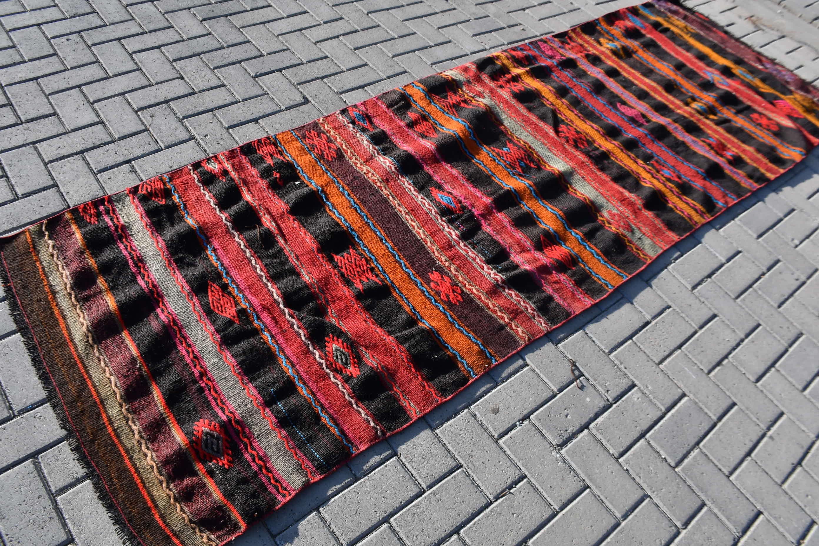 3.1x10.5 ft Runner Halı, Siyah Yatak Odası Halısı, Merdiven Halıları, Vintage Halı, Türk Halısı, Antika Halı, Mutfak Halıları, Kilim