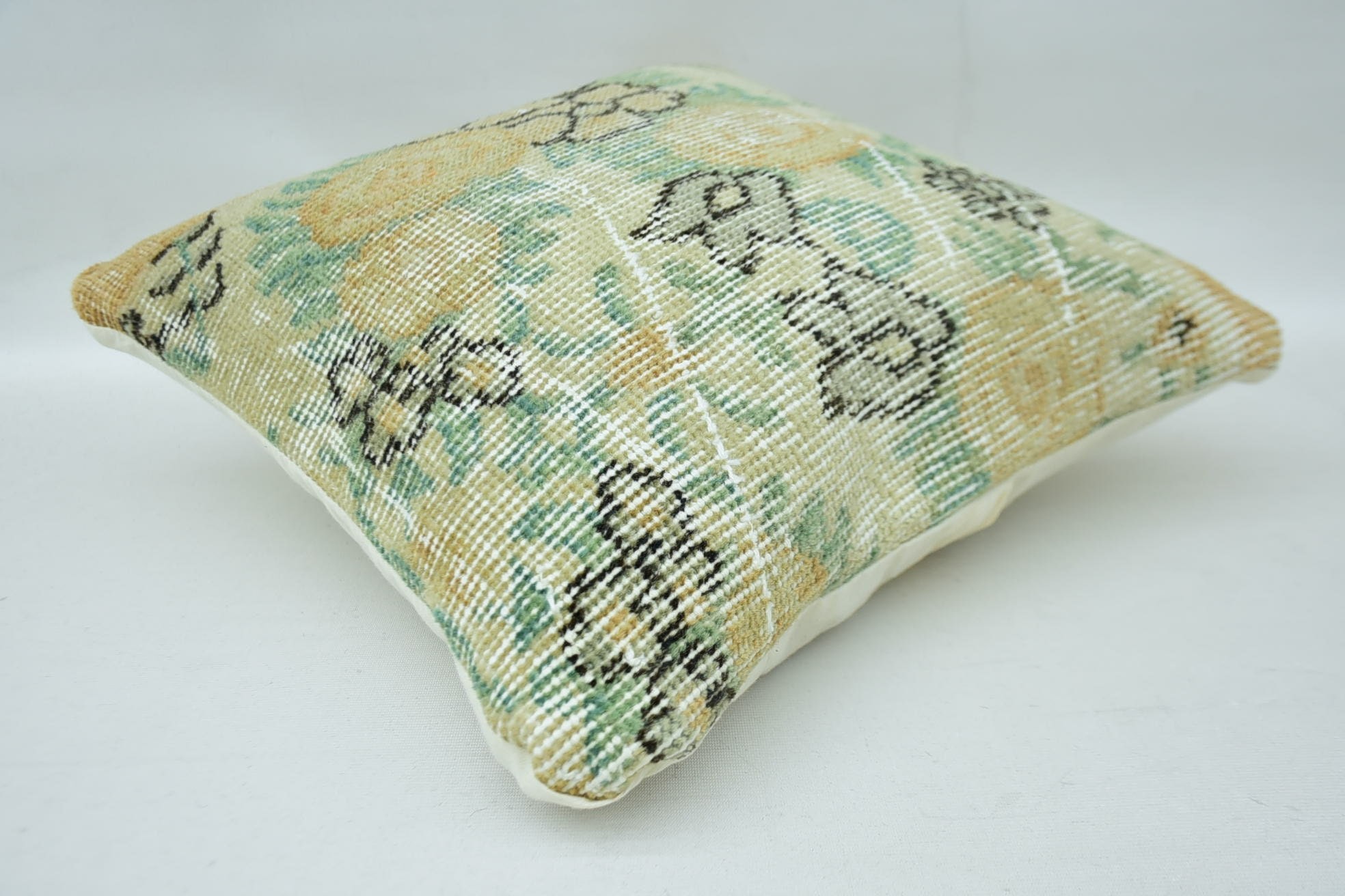16"x16" Beige Cushion, Boho Pillow, Office Chair Cushion Case, Bed Pillow Cover, Turkish Kilim Pillow, Interior Designer Pillow