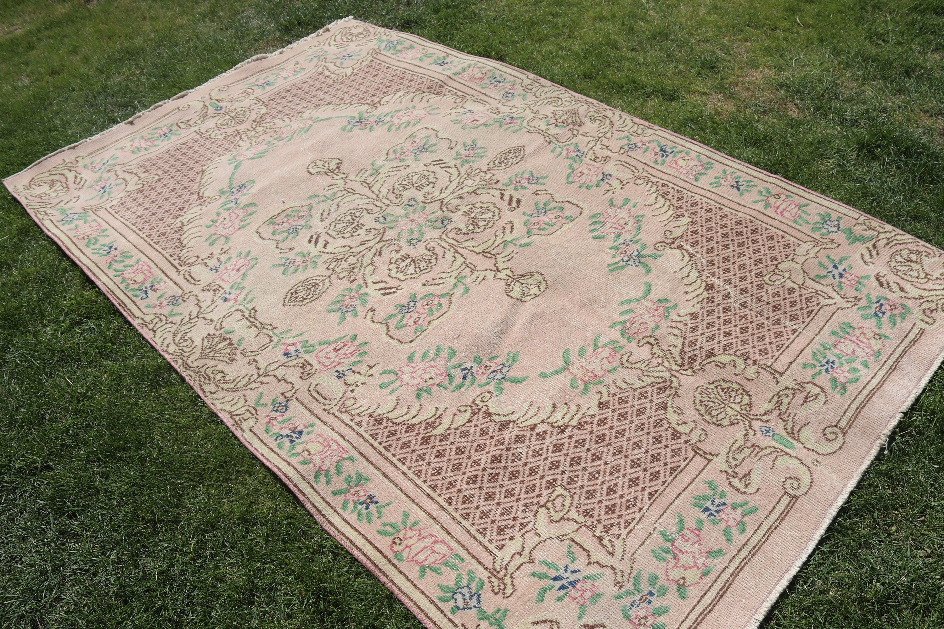 Oushak Bölge Halısı, Mutfak Halıları, Yeşil Anadolu Halısı, Geometrik Halı, 4,7x8 ft Alan Halıları, Boho Halısı, Modern Halı, Vintage Halı, Türk Halısı