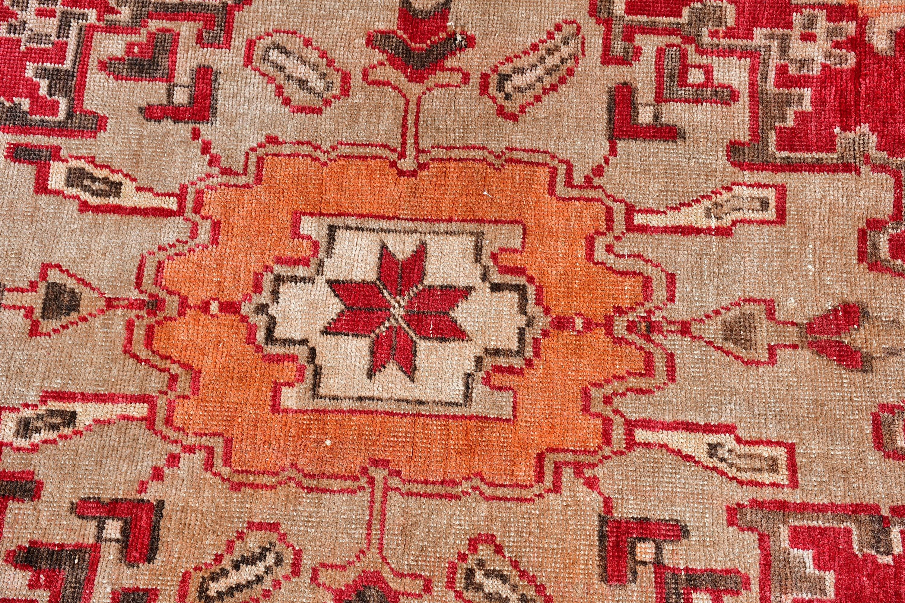 Oushak Rug, Red  3x11 ft Runner Rug, Corridor Rugs, Hallway Rug, Wool Rugs, Rugs for Runner, Turkish Rug, Vintage Rug