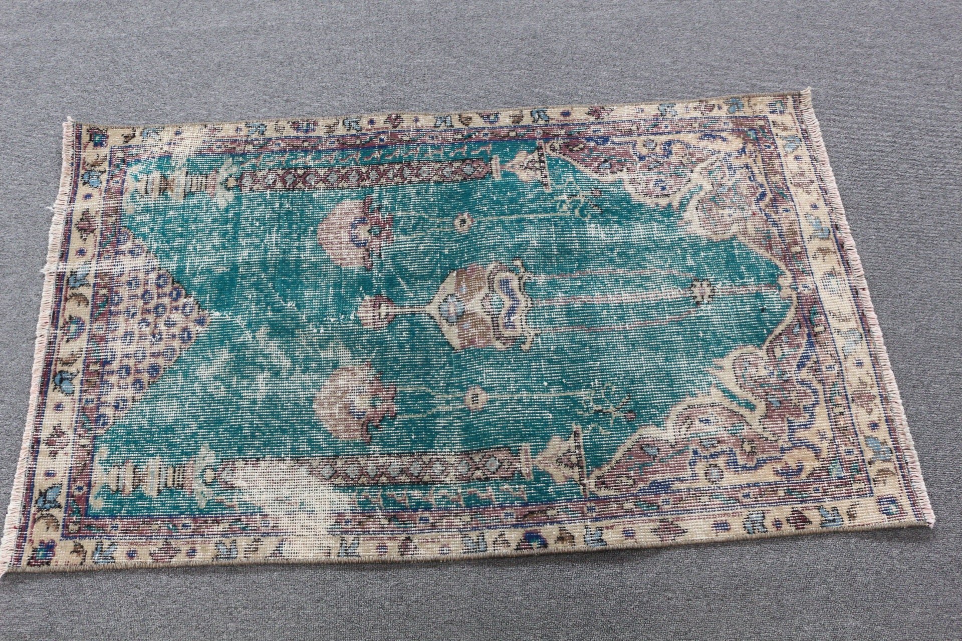 Vintage Rug, Antique Rug, Kitchen Rug, Rugs for Bedroom, Turkish Rugs, Bedroom Rugs, 2.4x4.1 ft Small Rug, Green Antique Rug, Entry Rugs
