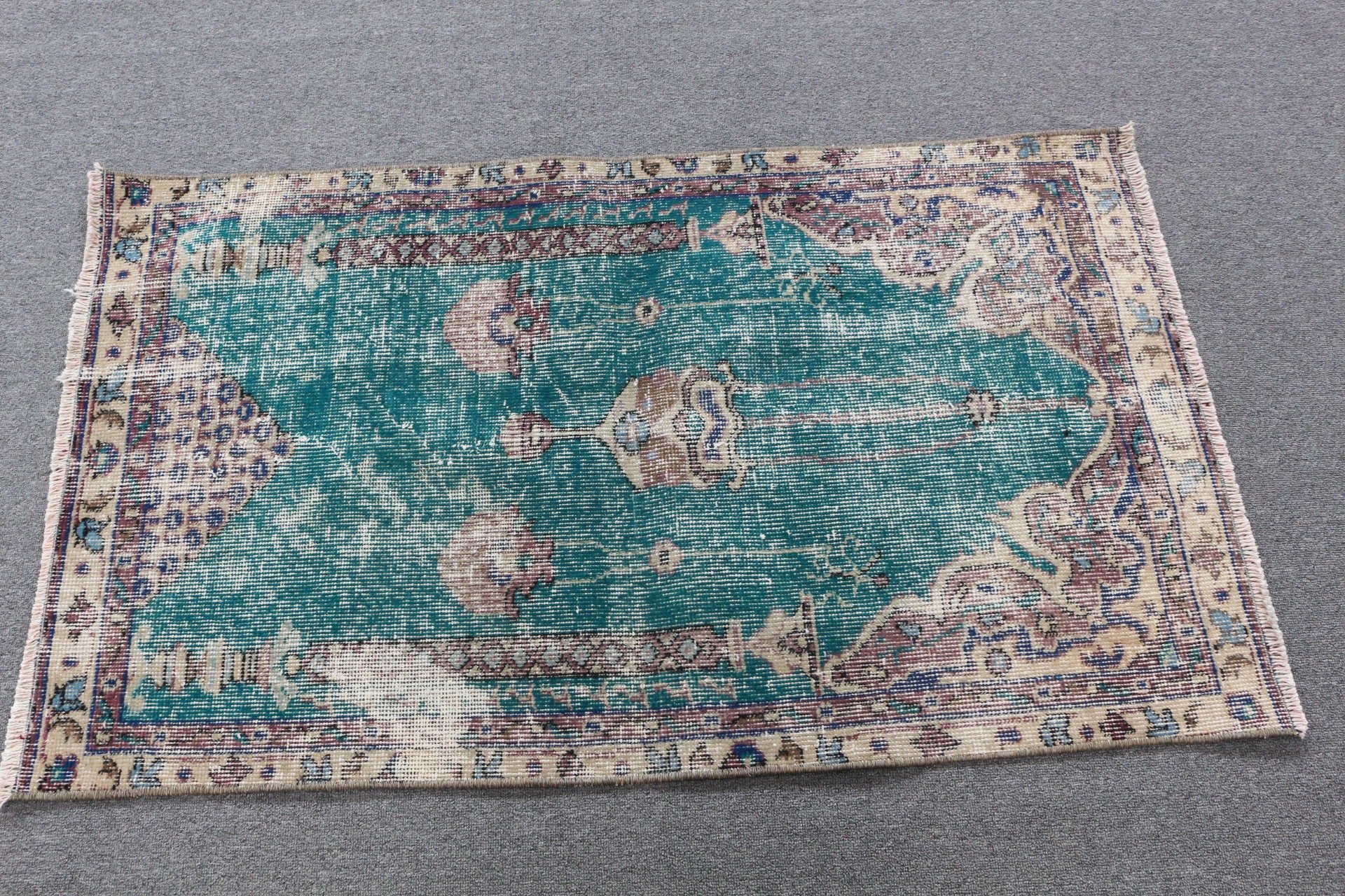 Vintage Halı, Antika Halı, Mutfak Halısı, Yatak Odası Halıları, Türk Halıları, Yatak Odası Halıları, 2.4x4.1 ft Küçük Halı, Yeşil Antika Halı, Giriş Halıları