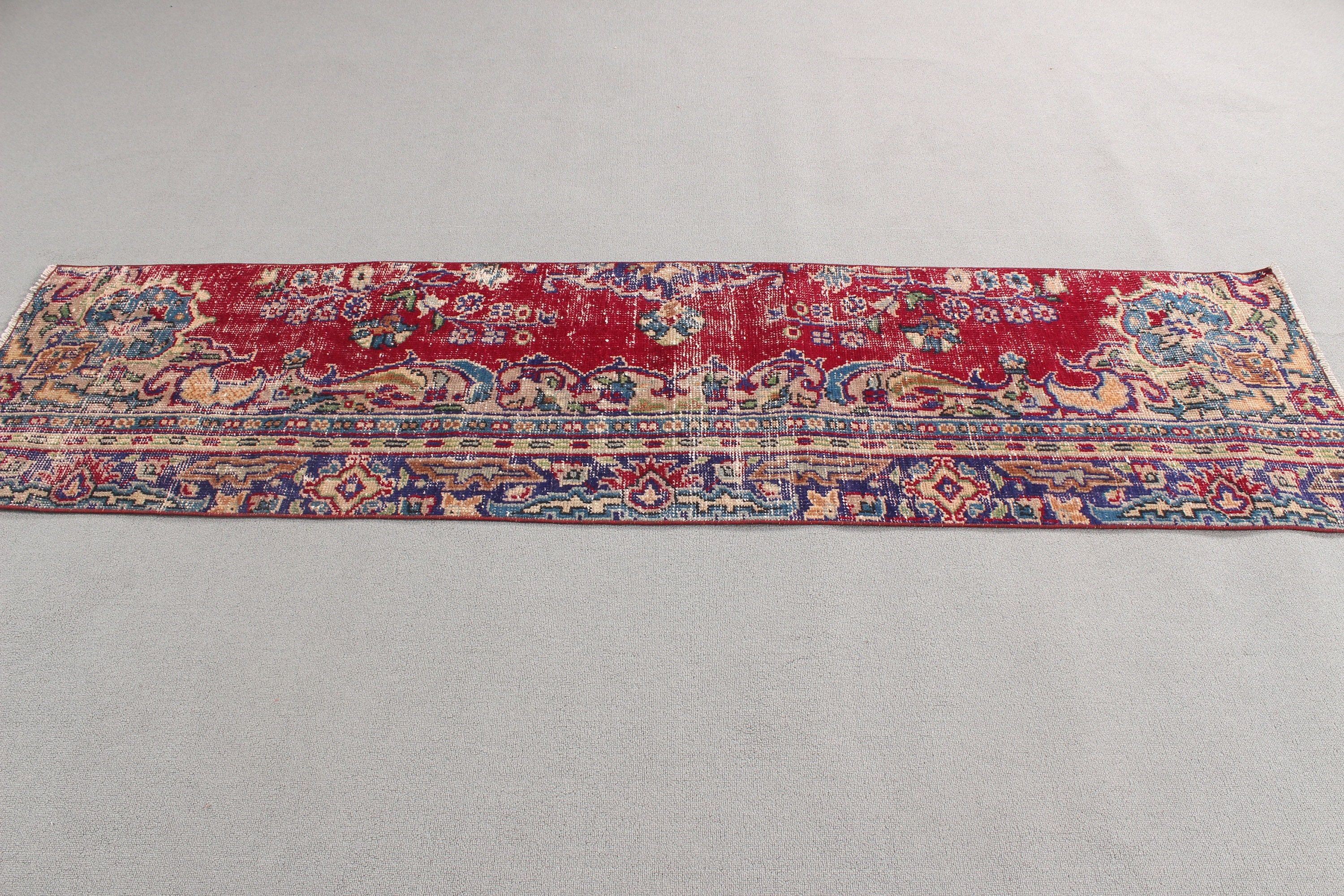 Floor Rugs, Red  2x7.4 ft Runner Rug, Kitchen Rugs, Beni Ourain Runner Rugs, Anatolian Rug, Vintage Rugs, Turkish Rug