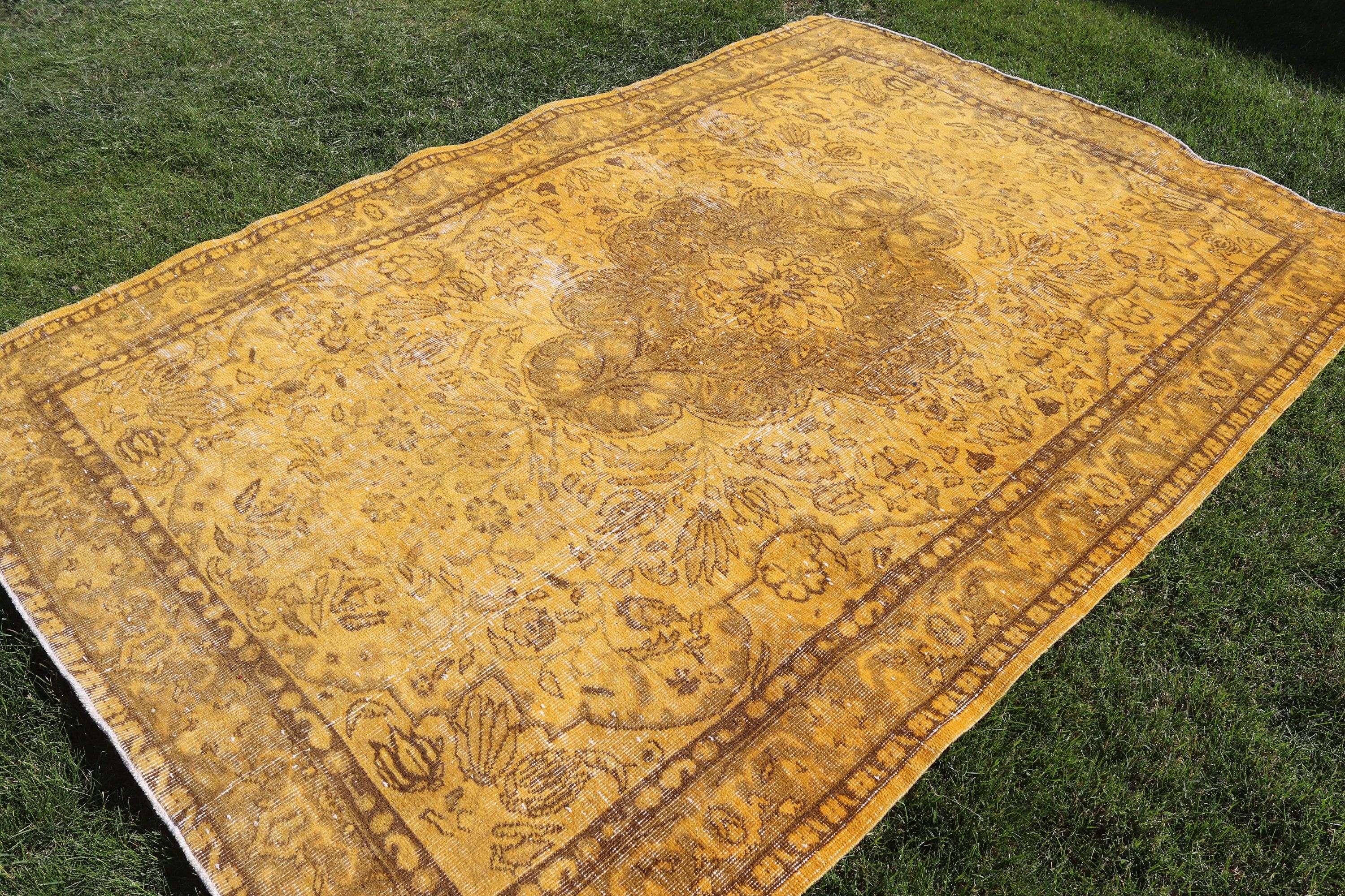 Office Rug, 5.7x8.5 ft Large Rug, Large Vintage Rug, Vintage Rug, Bedroom Rug, Luxury Rugs, Turkish Rugs, Handwoven Rug, Yellow Floor Rugs