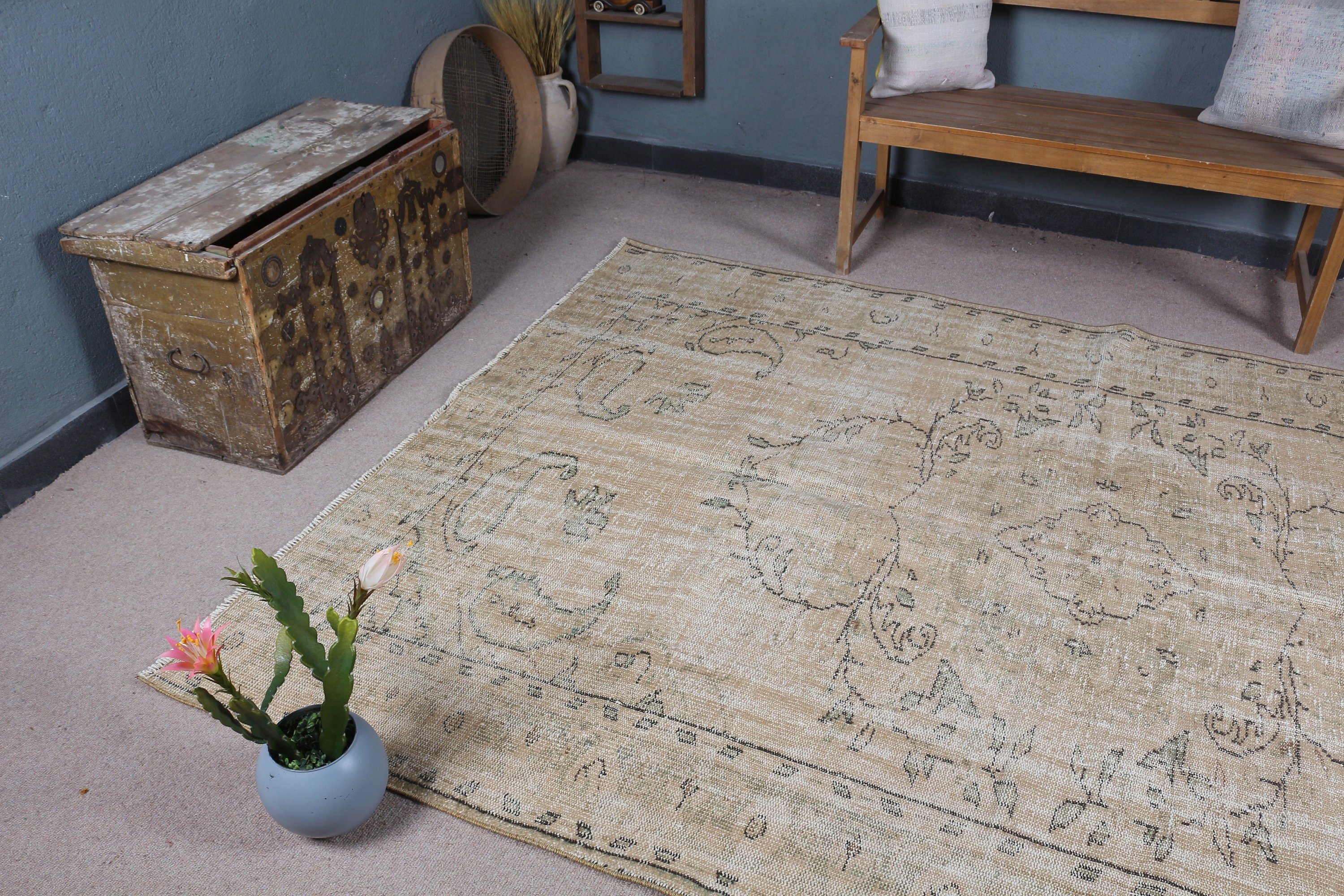 6.4x8.7 ft Large Rug, Living Room Rug, Vintage Rug, Aztec Rug, Bedroom Rug, Floor Rugs, Anatolian Rug, Turkish Rug, Beige Moroccan Rug