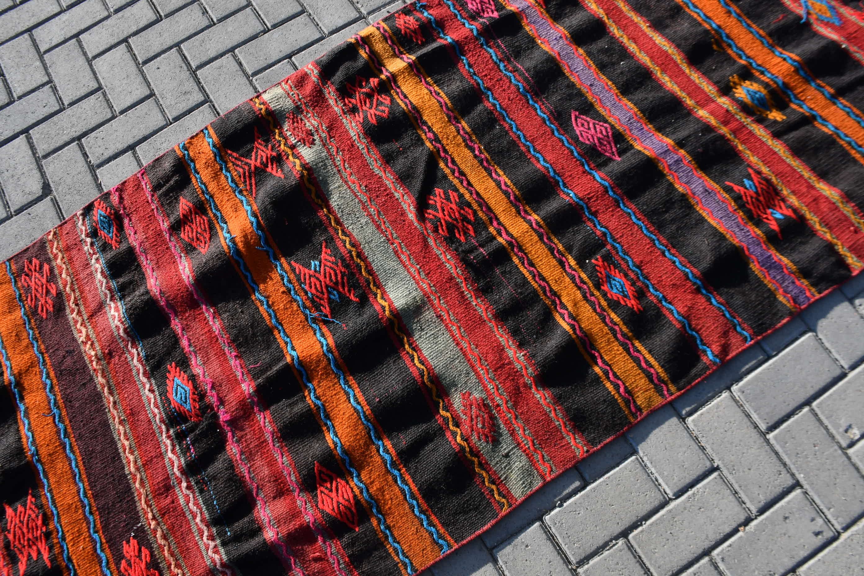 3.1x10.5 ft Runner Halı, Siyah Yatak Odası Halısı, Merdiven Halıları, Vintage Halı, Türk Halısı, Antika Halı, Mutfak Halıları, Kilim